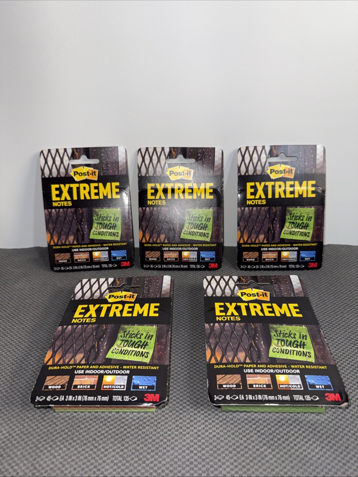 Post-it Extreme Notes (5 PACKS) 3″x3″ 3 Pack 135 Sheets Org Yell Grn New Sealed