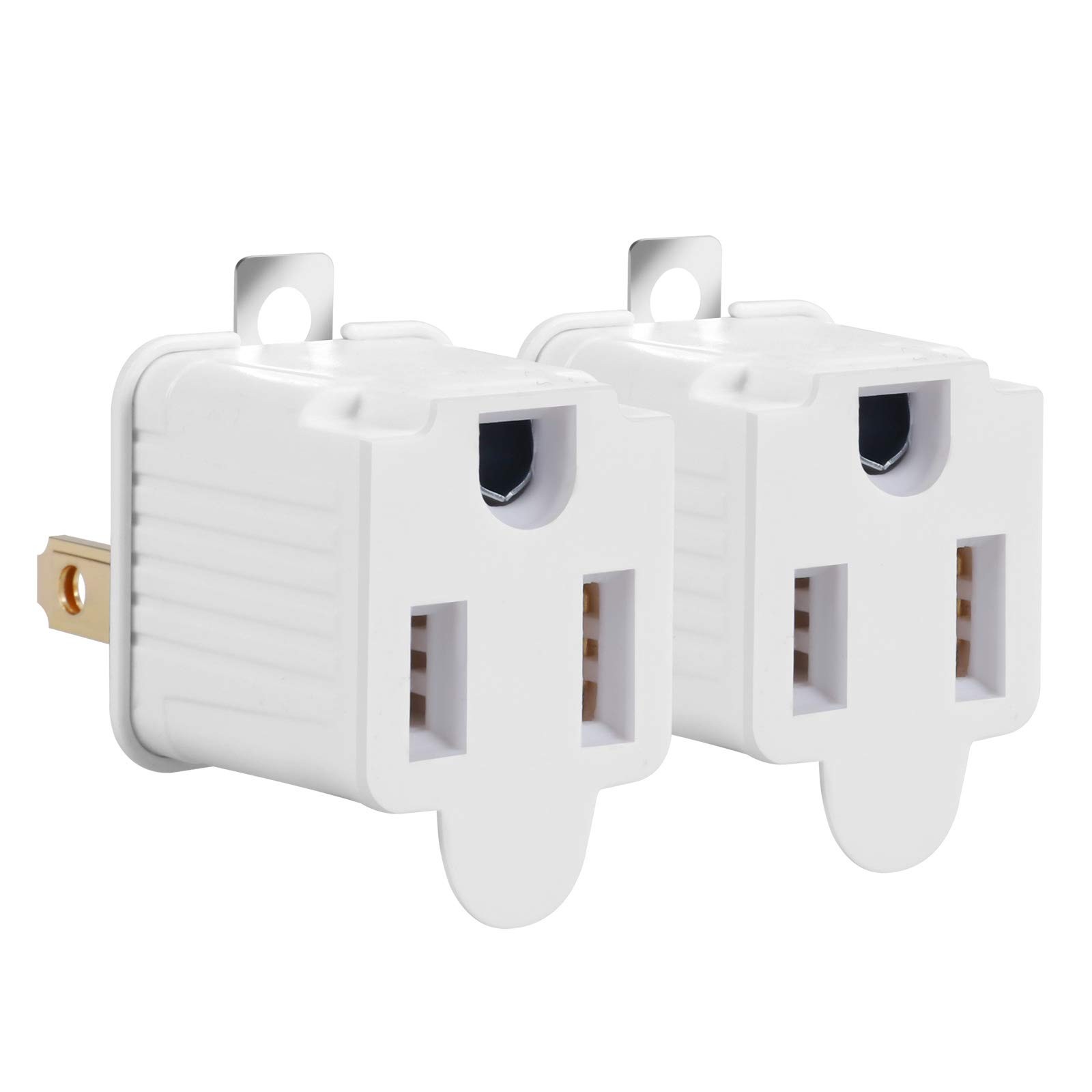 TENINYU Grounded Adapter 3-Prong to 2-Prong Outlet Converter – 2 Pack, White