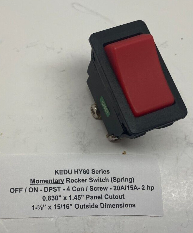 OFF/ON DPST Momentary Rocker Switch 20A 2hp 4 Screw Connect (0.830″ x 1.45″)