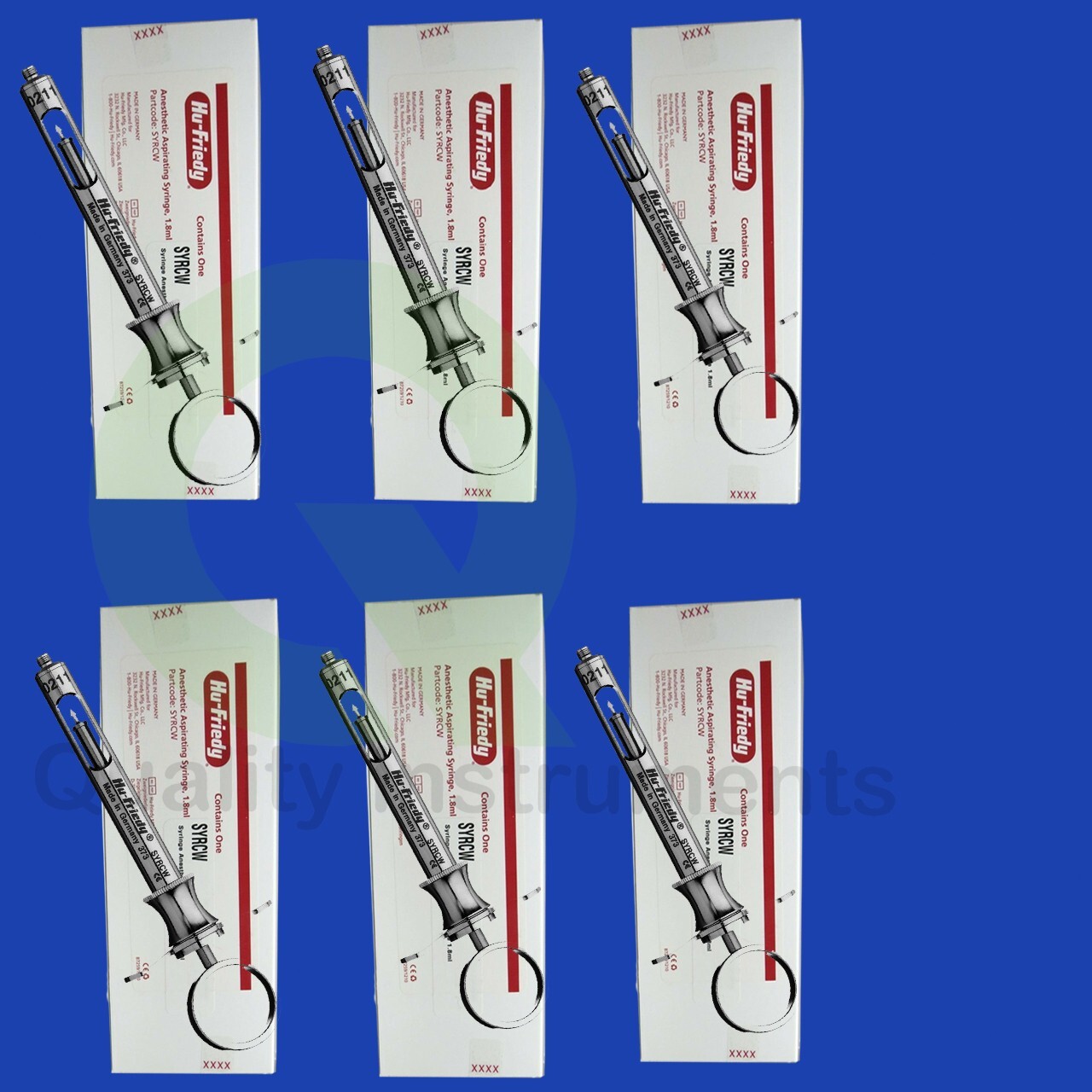 Lot of 6 Pc Hu-Friedy CW Style Dental Anesthetic Aspirating 1.8ml Syringe SYRCW