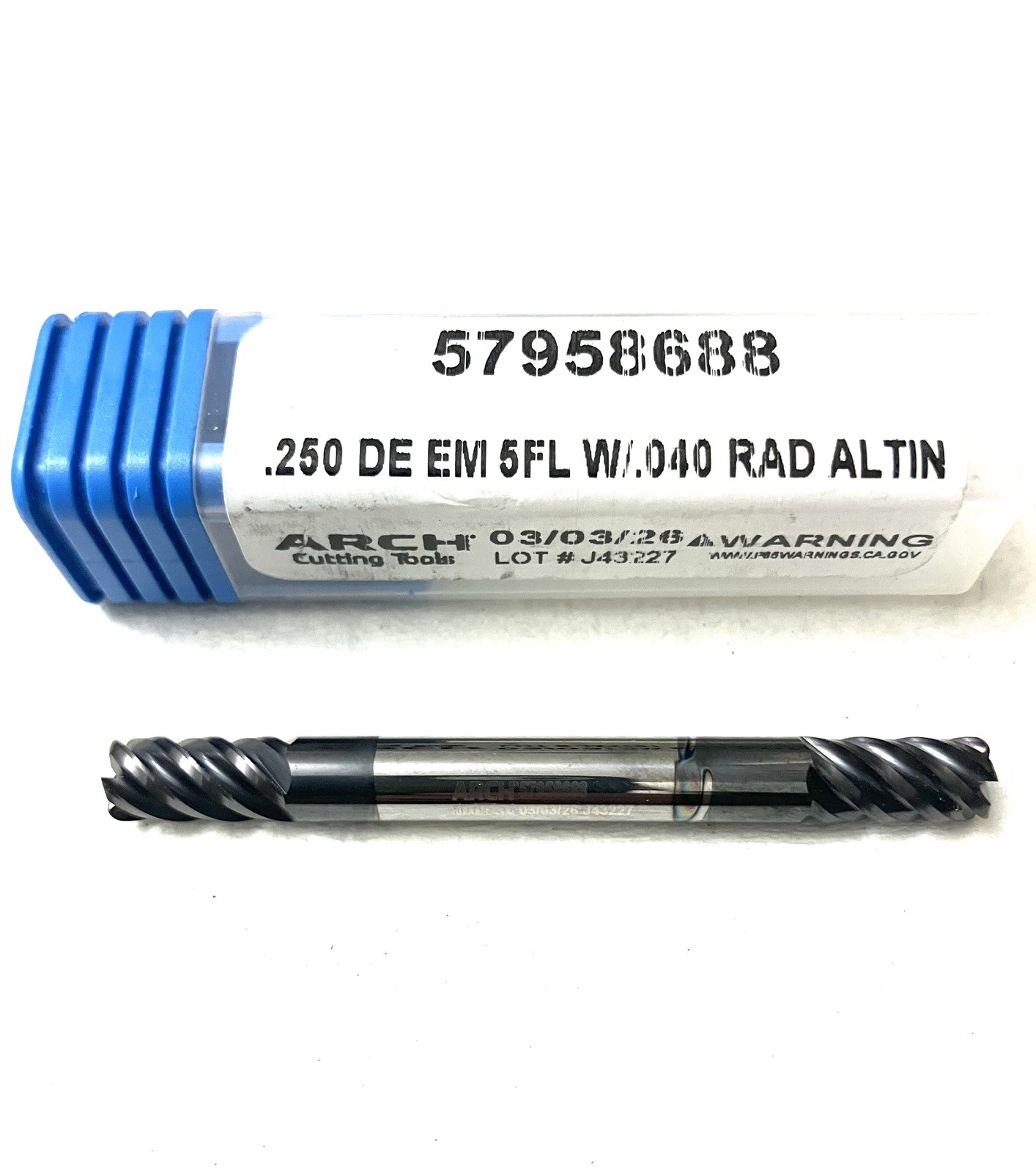 ARCH 1/4″ 5FL Corner Radius End Mill .040R Double End Solid Carbide AlTiN NEW