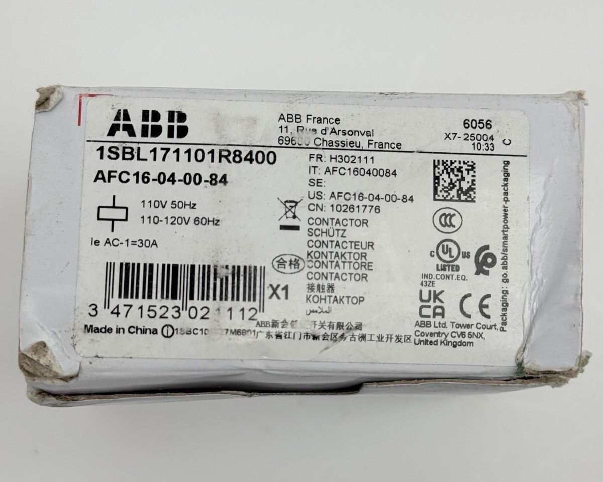 AFC16-04-00-84, ABB CONTACTOR 1SBL171101R8400, 4NC CONT, 110V 50/60HZ