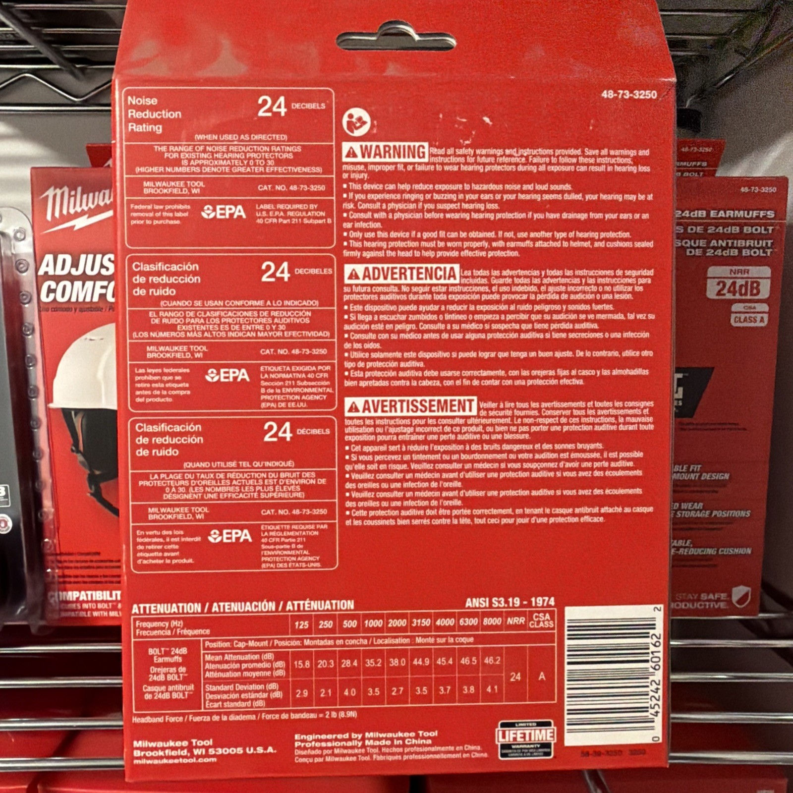 Milwaukee 48-73-3250 BOLT 24dB Earmuffs NRR Hearing Protection Hard Hat New