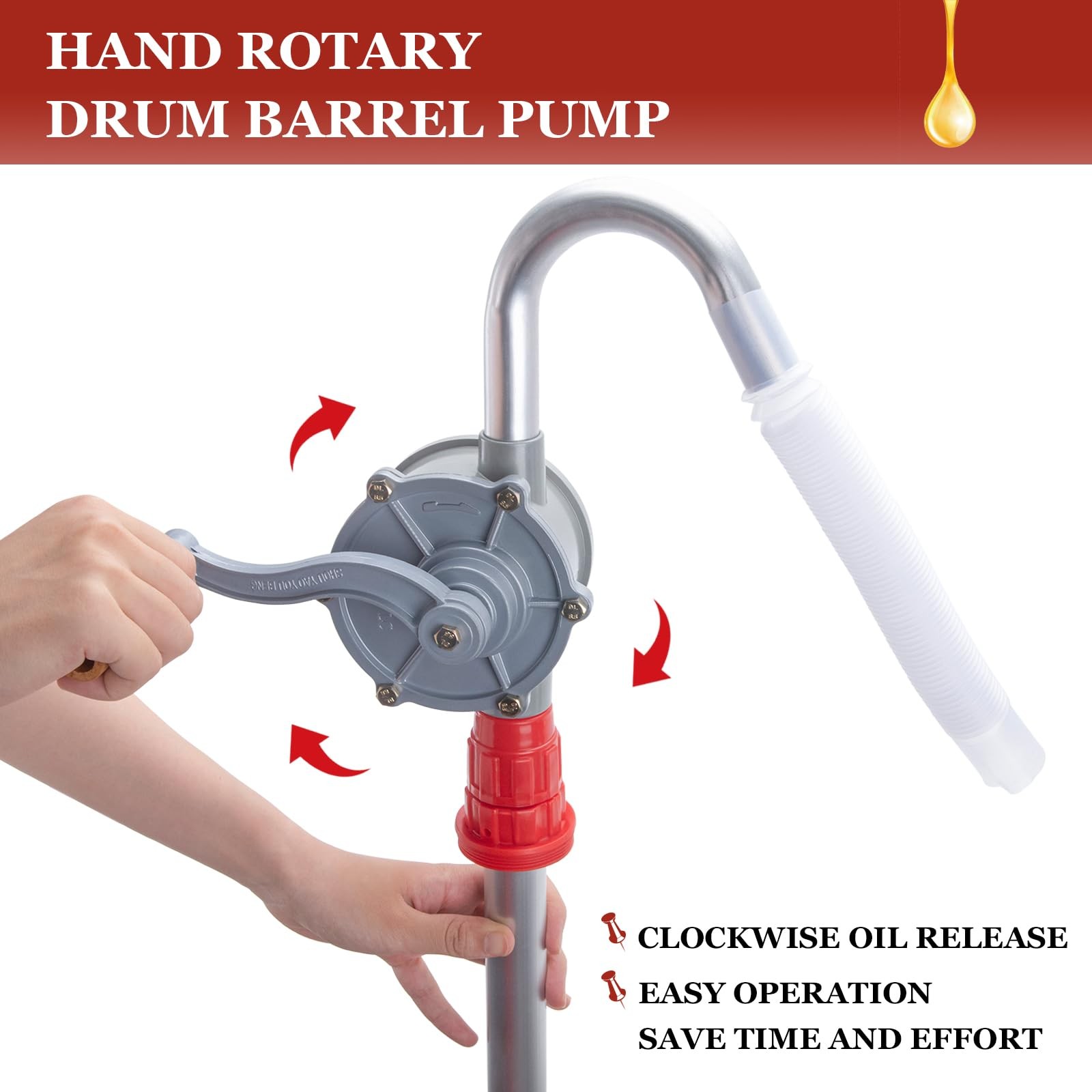 GDDGHS 55 Gallon Drum Pump, Barrel Pump 55 Gallon, Aluminum Rotary Red