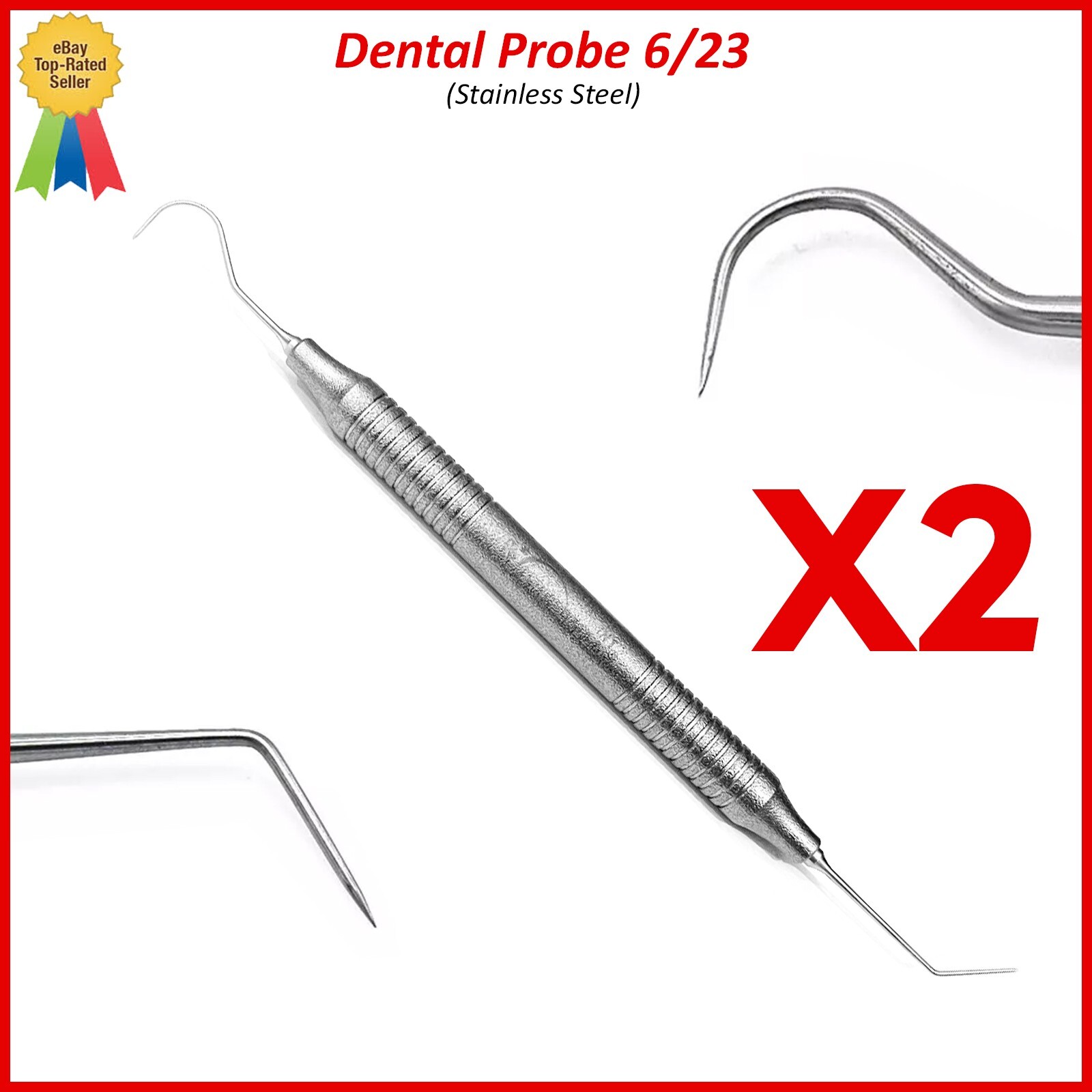Dental Explorer Probe 6/23 Hollow Handle Diagnostic Double Ended Examination X2