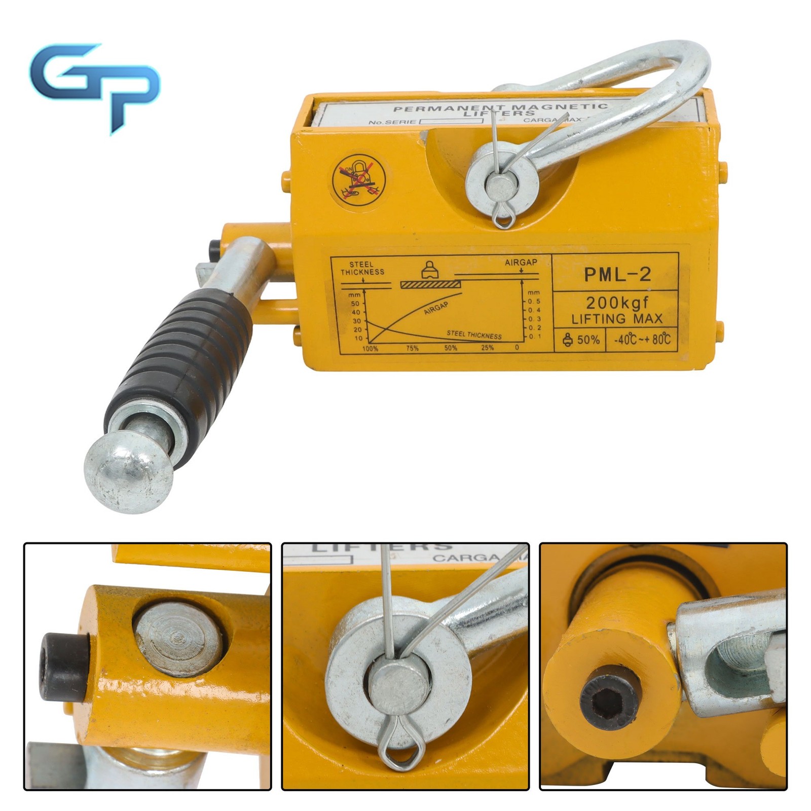 440lbs/200kg Permanent Magnetic Lifter 2.5 Safety Factor Yellow Lifting Magnet