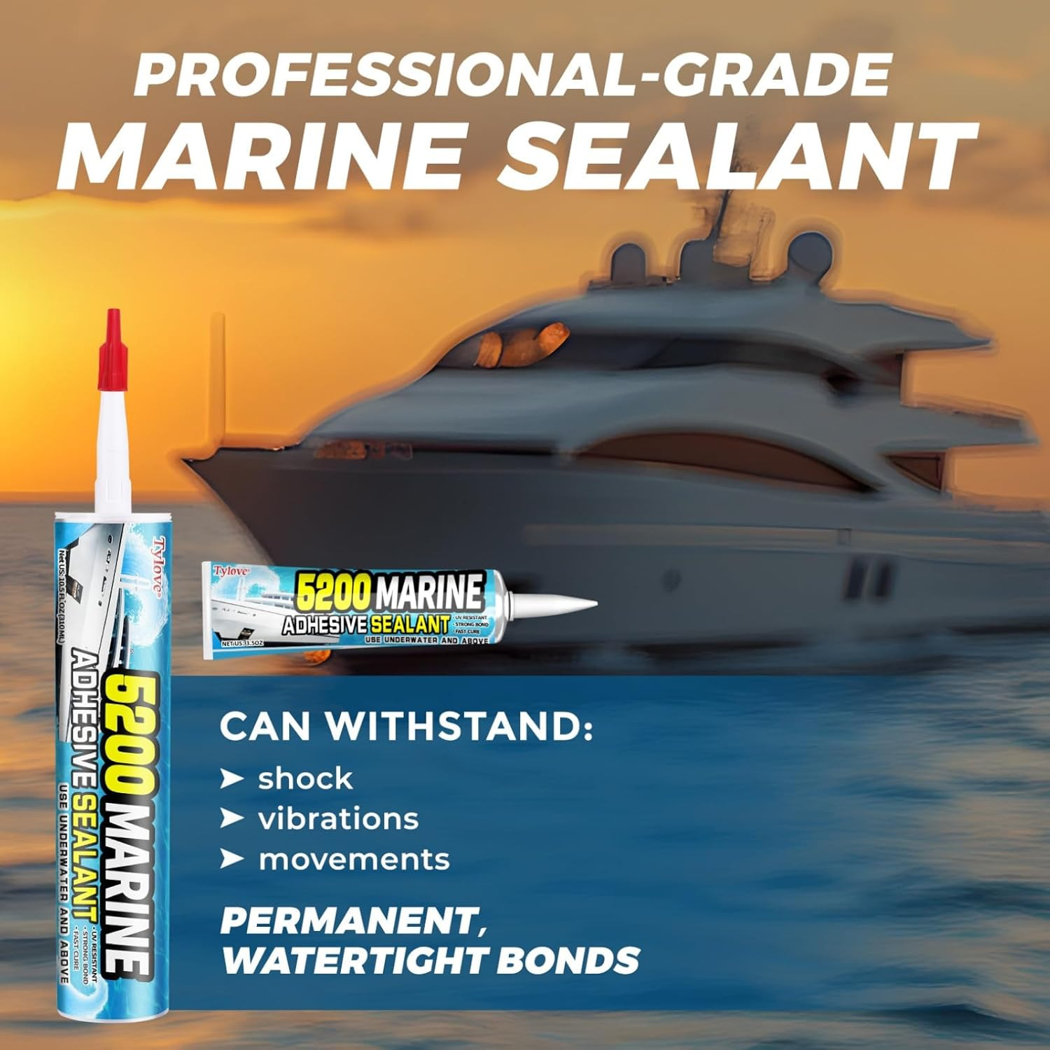 [Black] 3Oz Marine Adhesive Sealant 5200 Fast Cure – Permanent, Watertight Bondi
