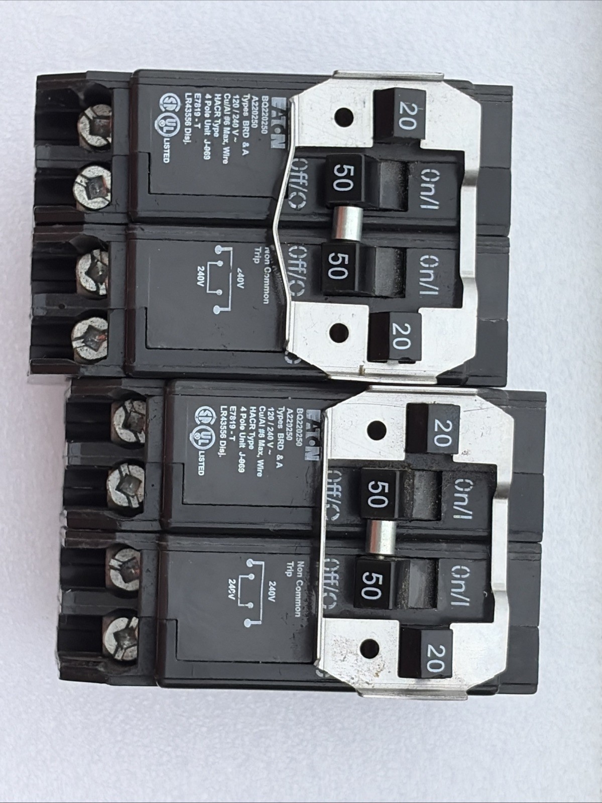 Eaton (Bryant) BQ220-250 BD220250 4-Pole (2P 50A & 2P 20A) BARD Quad Breaker