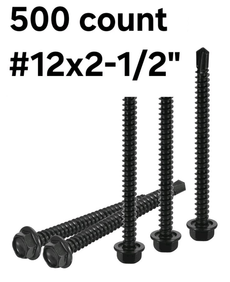 #12×2-1/2 Hex Washer Head Self Drilling Screws – 500 Pack – Self Tapping 410