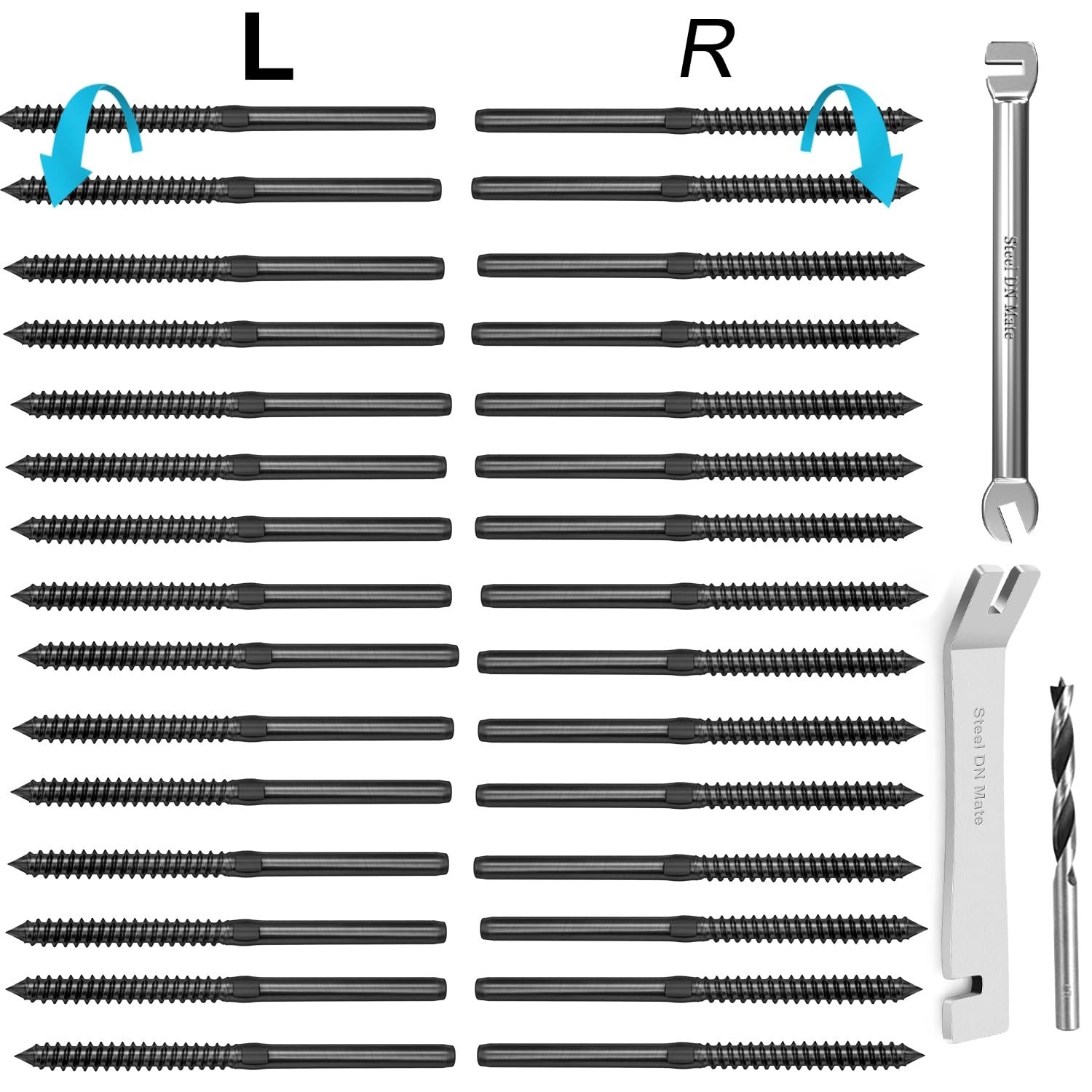 Black T316 Stainless Steel Left&Right Handed Thread Swage Lag Screws for Wood…