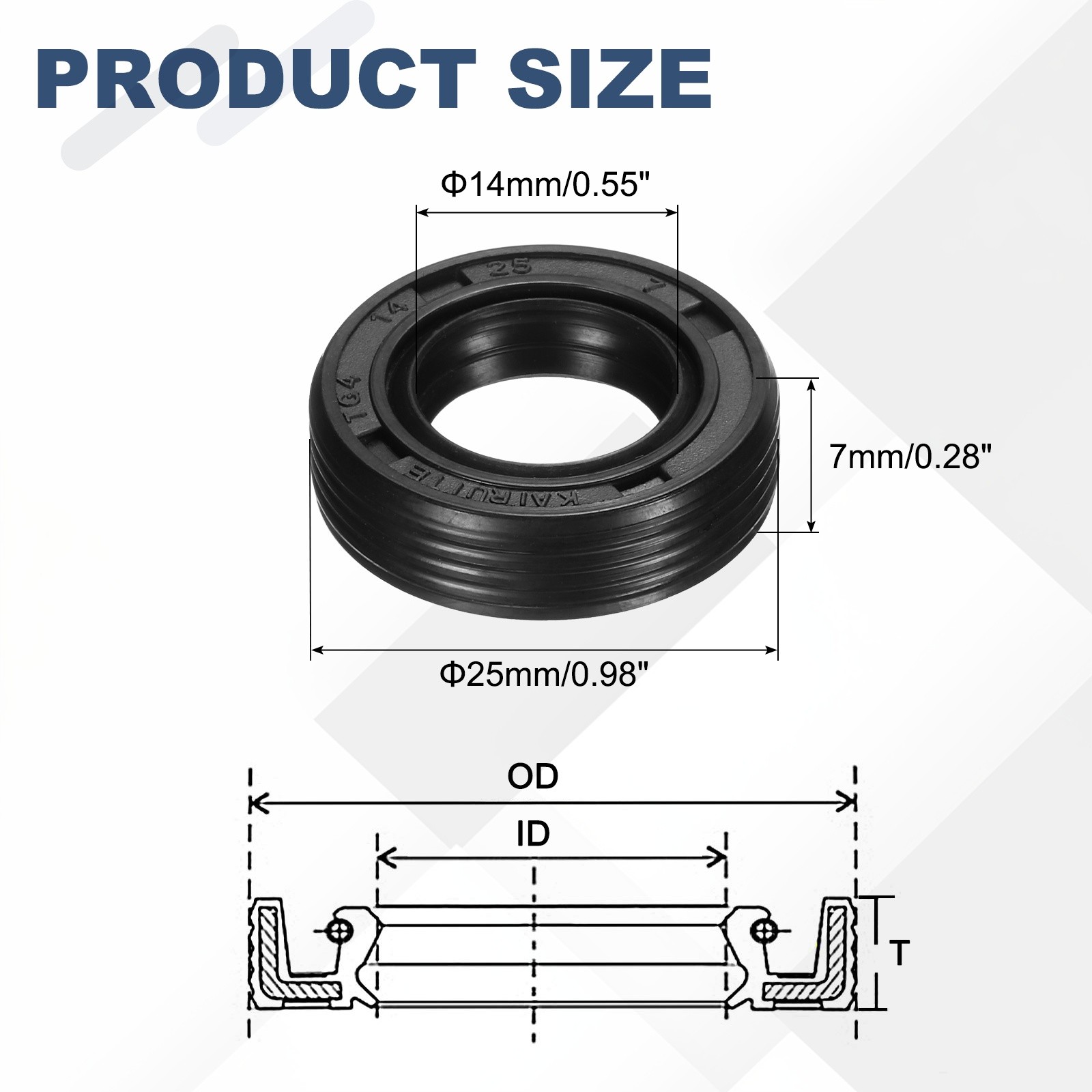 2Pcs Oil Seal 14x25x7mm TC Nitrile Rubber Double Lip Cover with Hook Kit