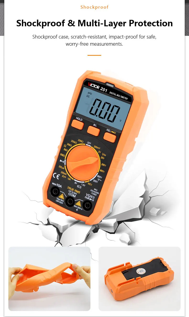 Digital Multimeter Portable Compact Manual Ranging Voltage Current Resistance