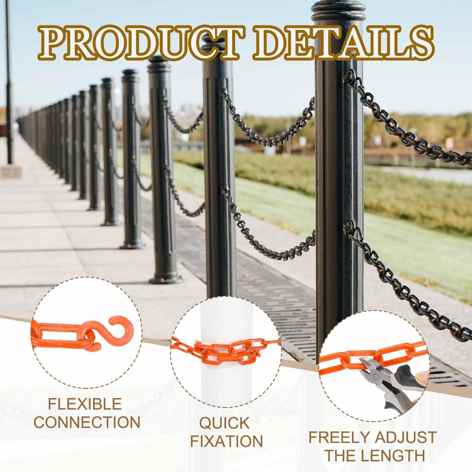 Plastic Chain 100 FT/30.5 M, Safety Chain Orange Plastic Chain Link Barrier w…