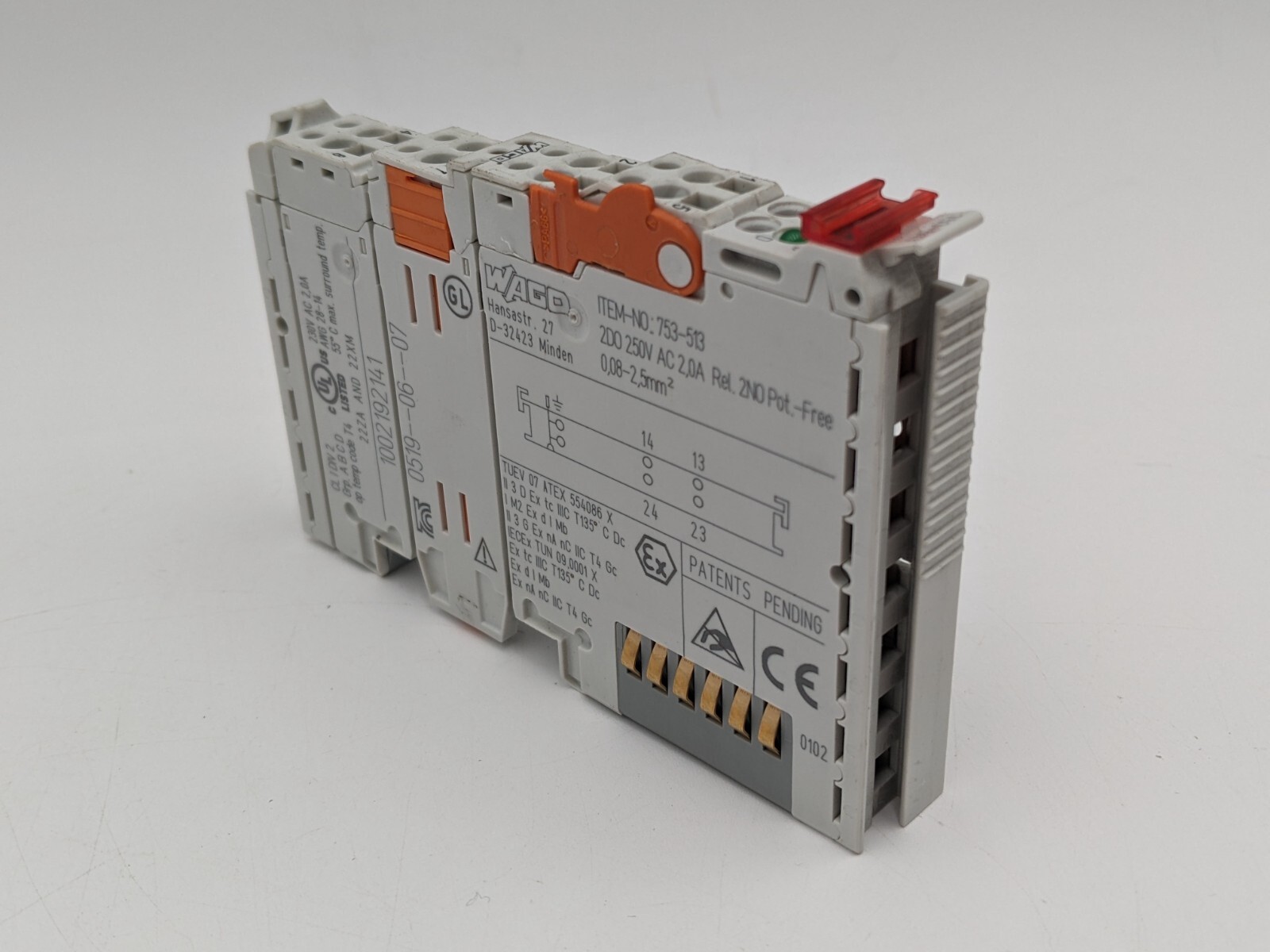 Wago 753-513 Din Rail Mount 2-Channel 2.0 AMP 250V AC Relay Output Module Used