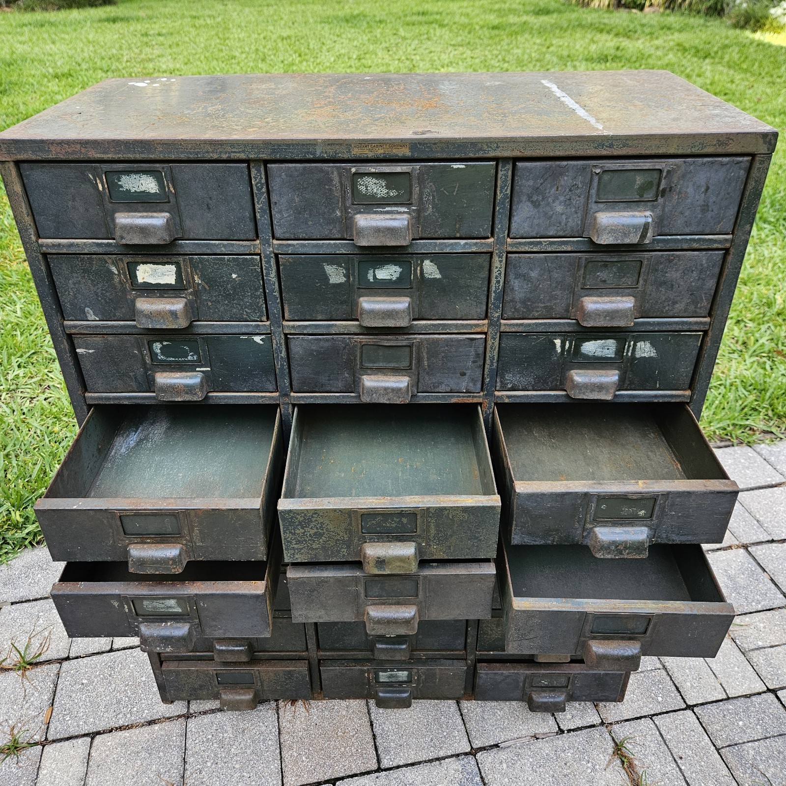 Vintage Hobart Industrial Steel Metal Parts Cabinet Machinist 27-Drawer Green