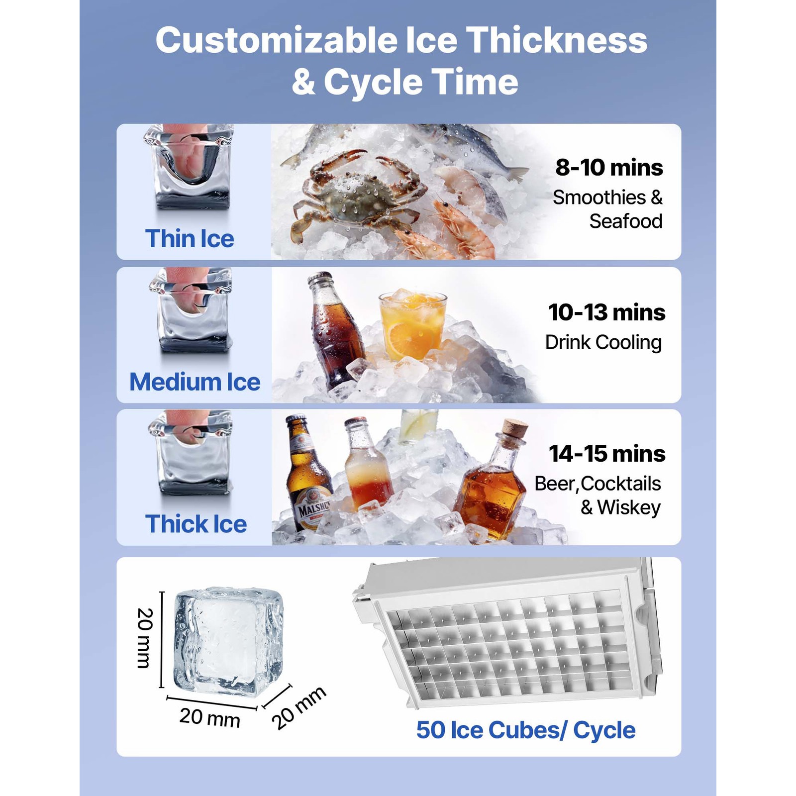 Uimoso 150lbs/24h Commercial Ice Maker Built-in Ice Cube Machine 30lbs Storage