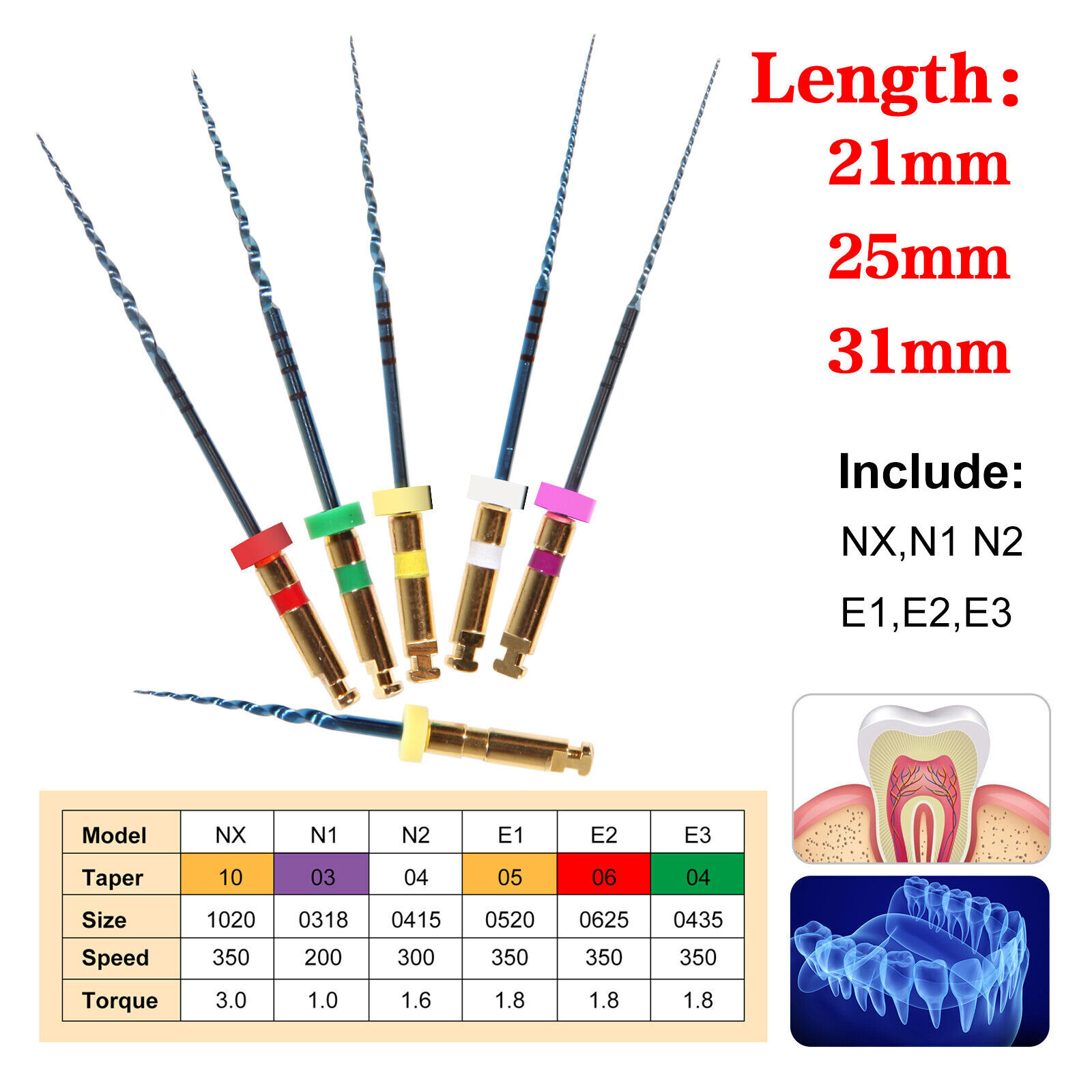 6/pack Dental Endo Endodontic Engine Root Canal NiTi Rotary Files 21/25/31MM ns
