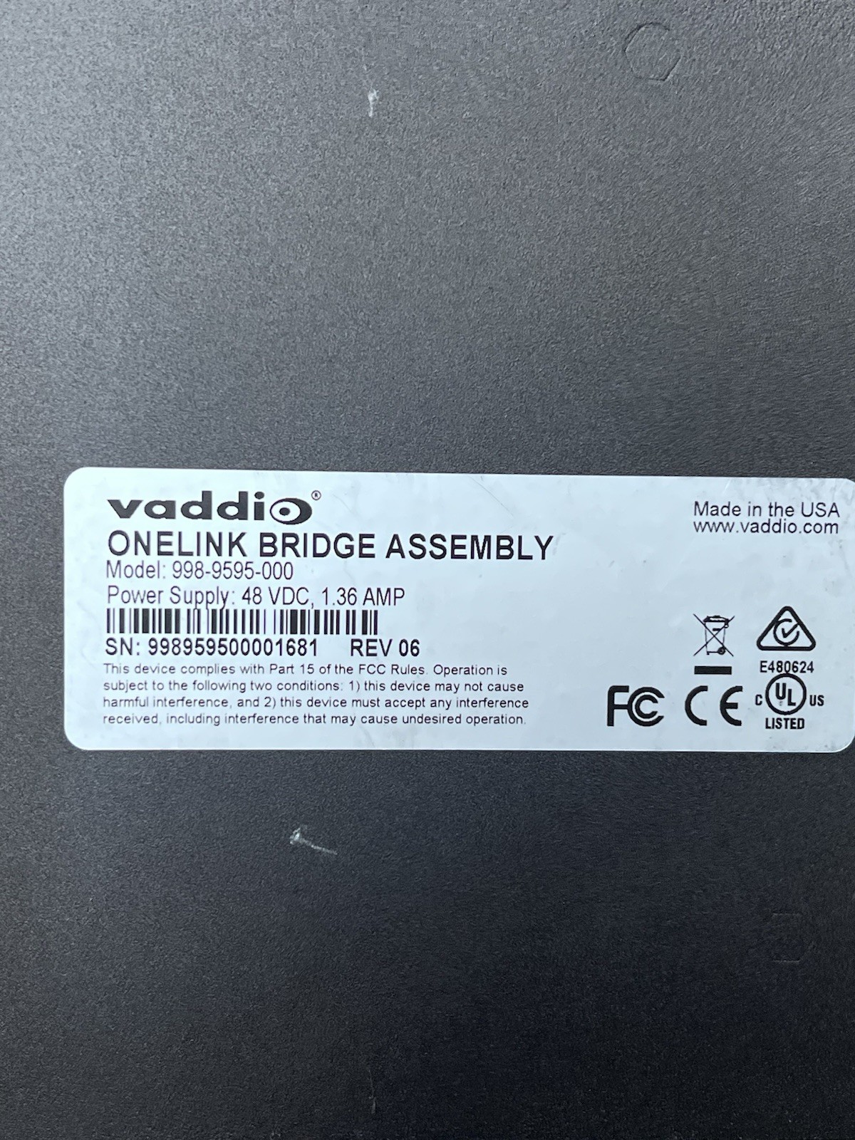 Vaddio Roboshot 20 UHD-W Ultra High Definition PTZ Camera W/ Bridge Assembly