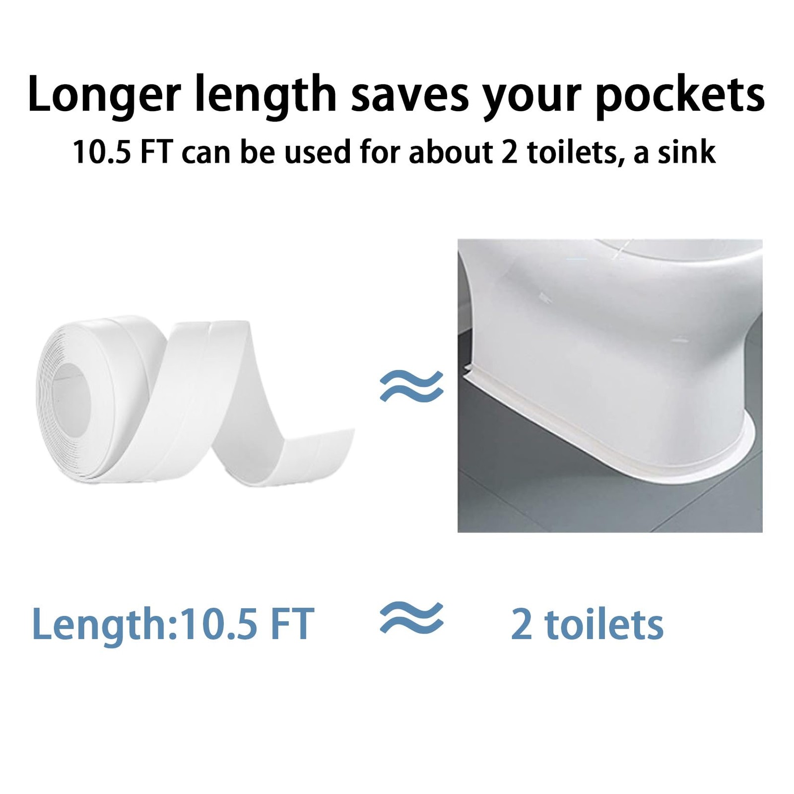 Caulk Tape Self Adhesive, 1 Rolls Waterproof Strip, Toilet Sealer white