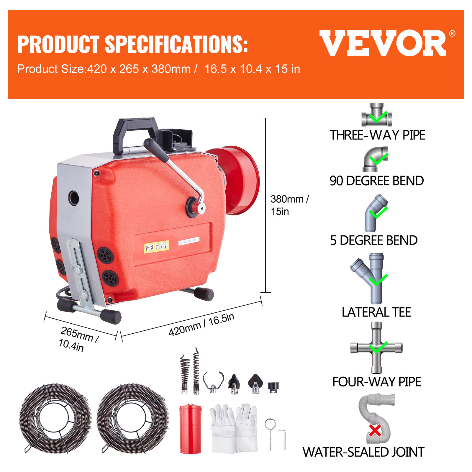 VEVOR Drain Cleaner Machine 120FT x 7/8″ 420W Sewer Snake Auger Manual Feed