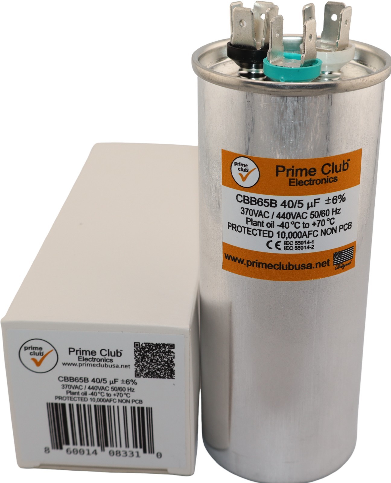 40+5 uF ±6% 370V/440VAC Dual Round Capacitor Carrier Lennox Goodman Genteq Trane