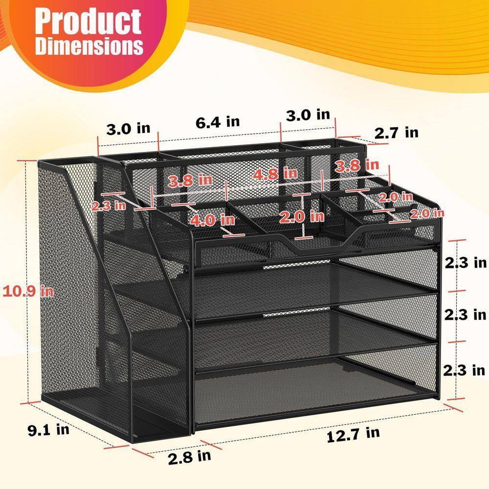 10.9 in X 15.5 in 4 Tier Paper Letter Tray with File Holder, Desk Organizer Tray