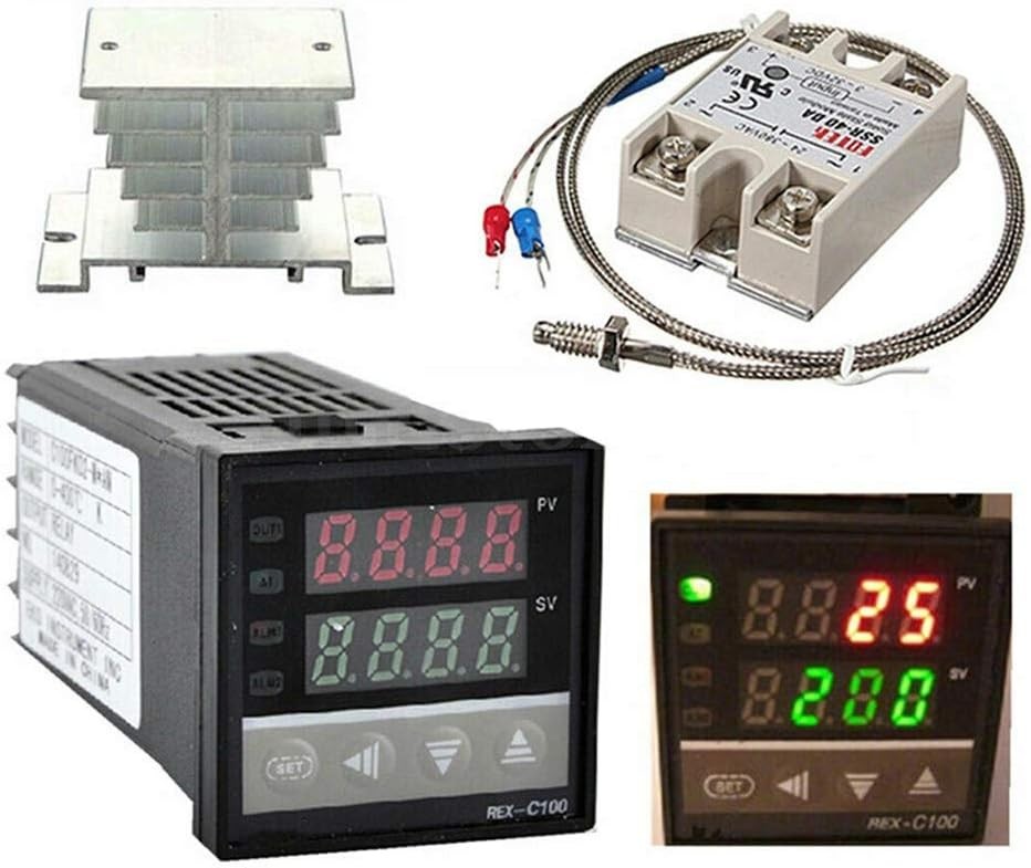 110-240VAC PID REX-C100 Temperature Controller SSR-40A Thermocouple Heat Sink US