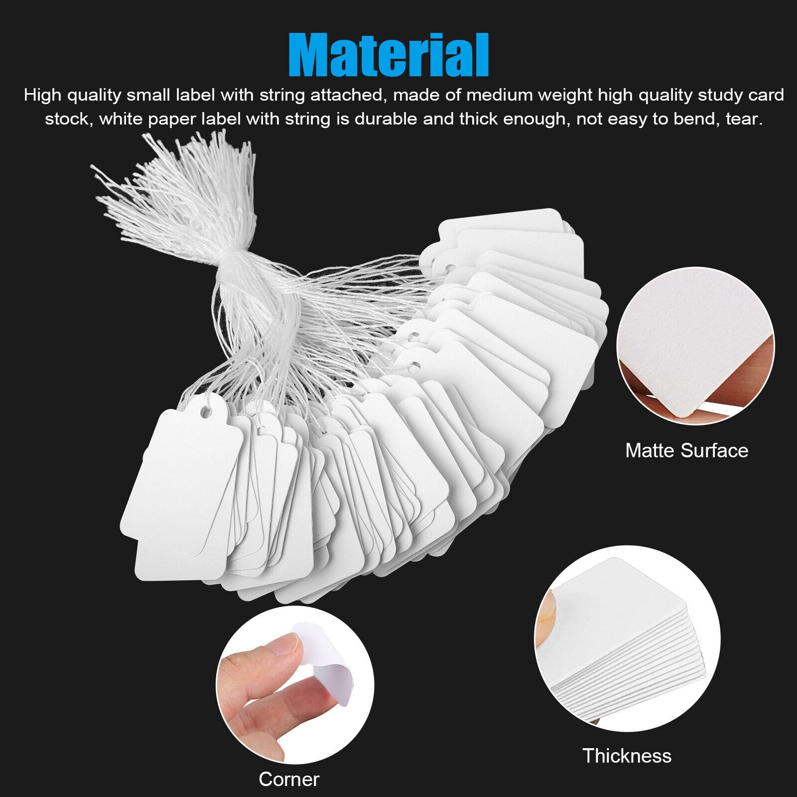 1000x White Merchandise Price Tags with Strings Retail Strung Label 0.87×1.38in