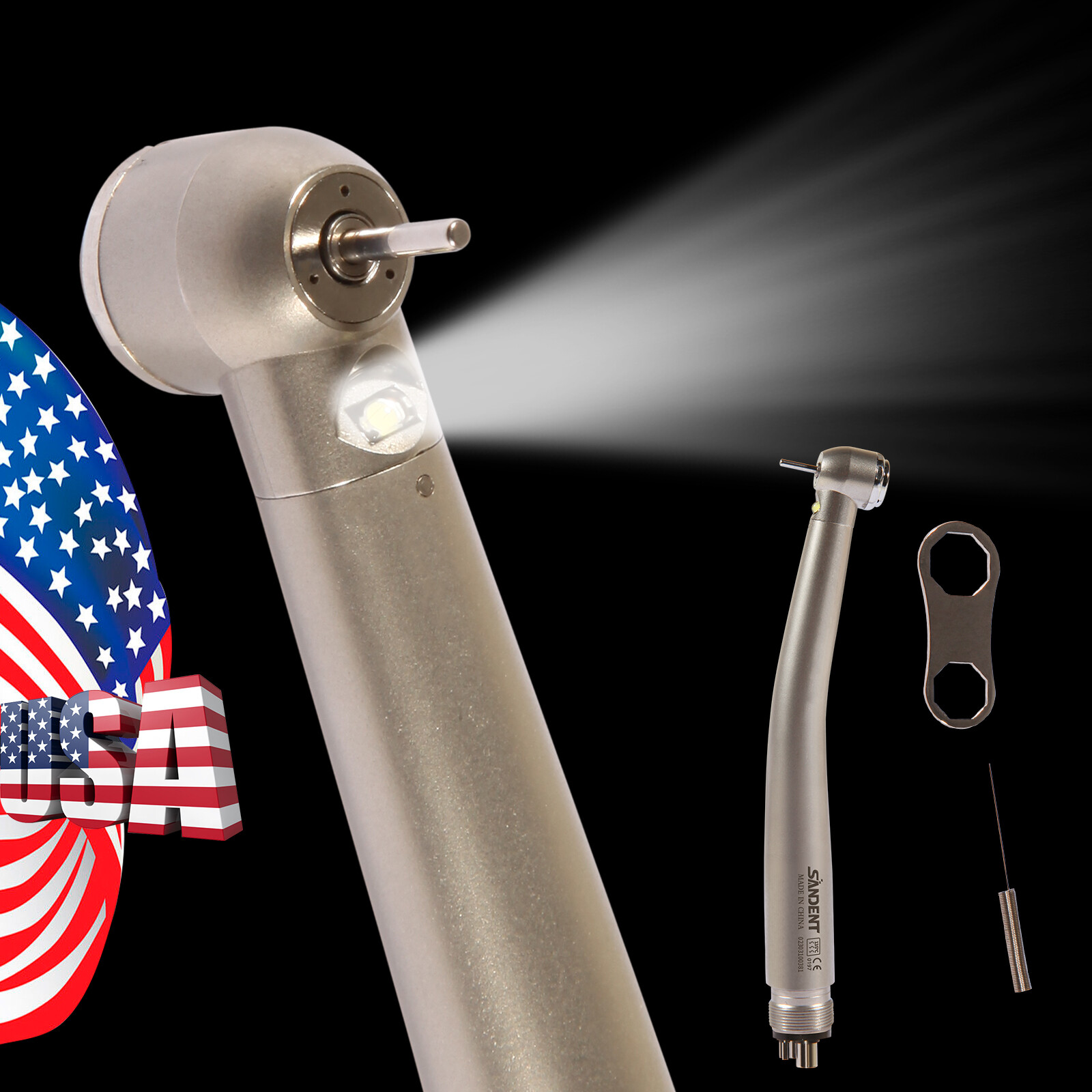 Dental E-generator LED Triple spray Fiber Optic Handpiece High Speed 4 Hole