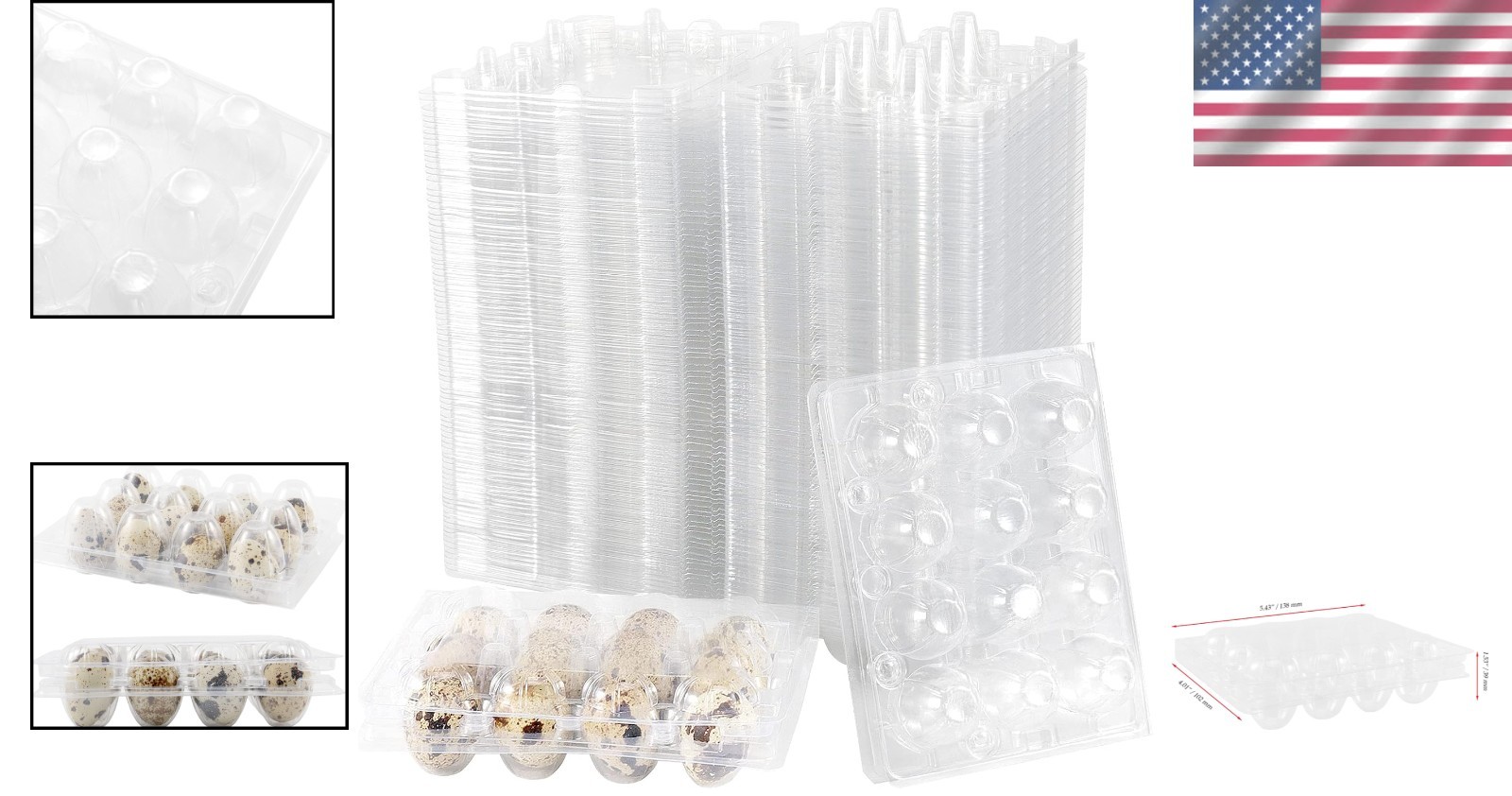 50 PCS Clear PVC Quail Egg Cartons – Stackable & Lightweight Storage