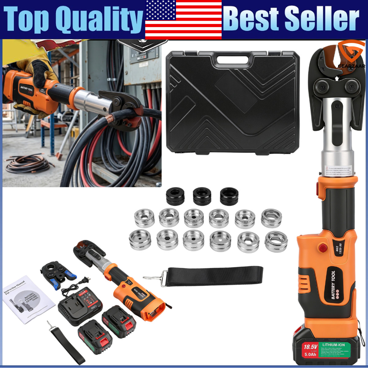 Copper Pro Press Tool Pipe Crimping Kit Press Tool Battery Kit 1/2″ 3/4″ 1″ Jaw