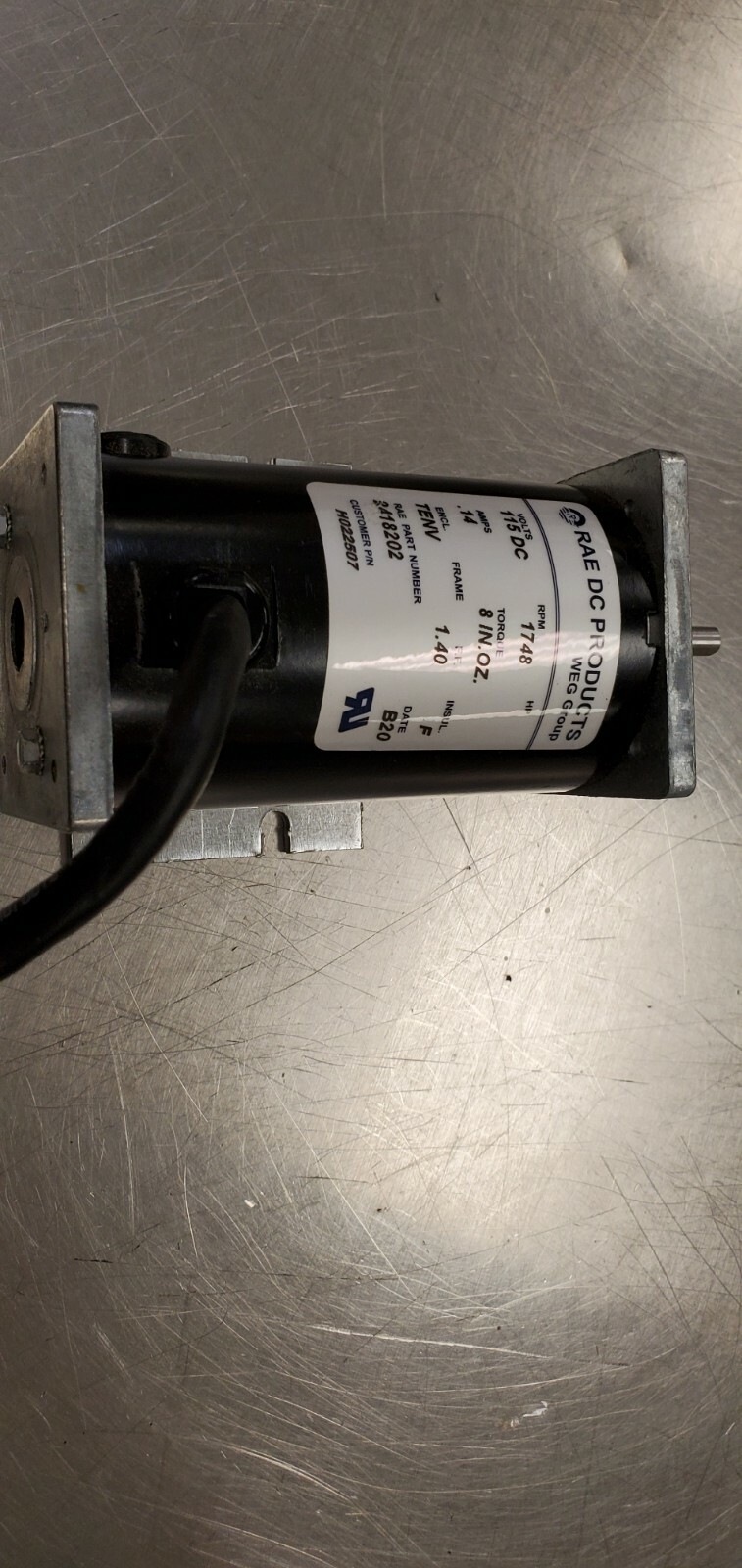 RAE DC PRODUCTS #2418202 MOTOR PART# H022507 WEG GROUP115V DC 1748 RPM TENV