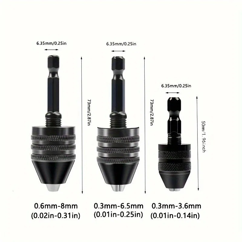 Mini ( 0.3mm to 3.6mm) Keyless Drill Chuck with 1/4″ Hex Shank Adapter – J016