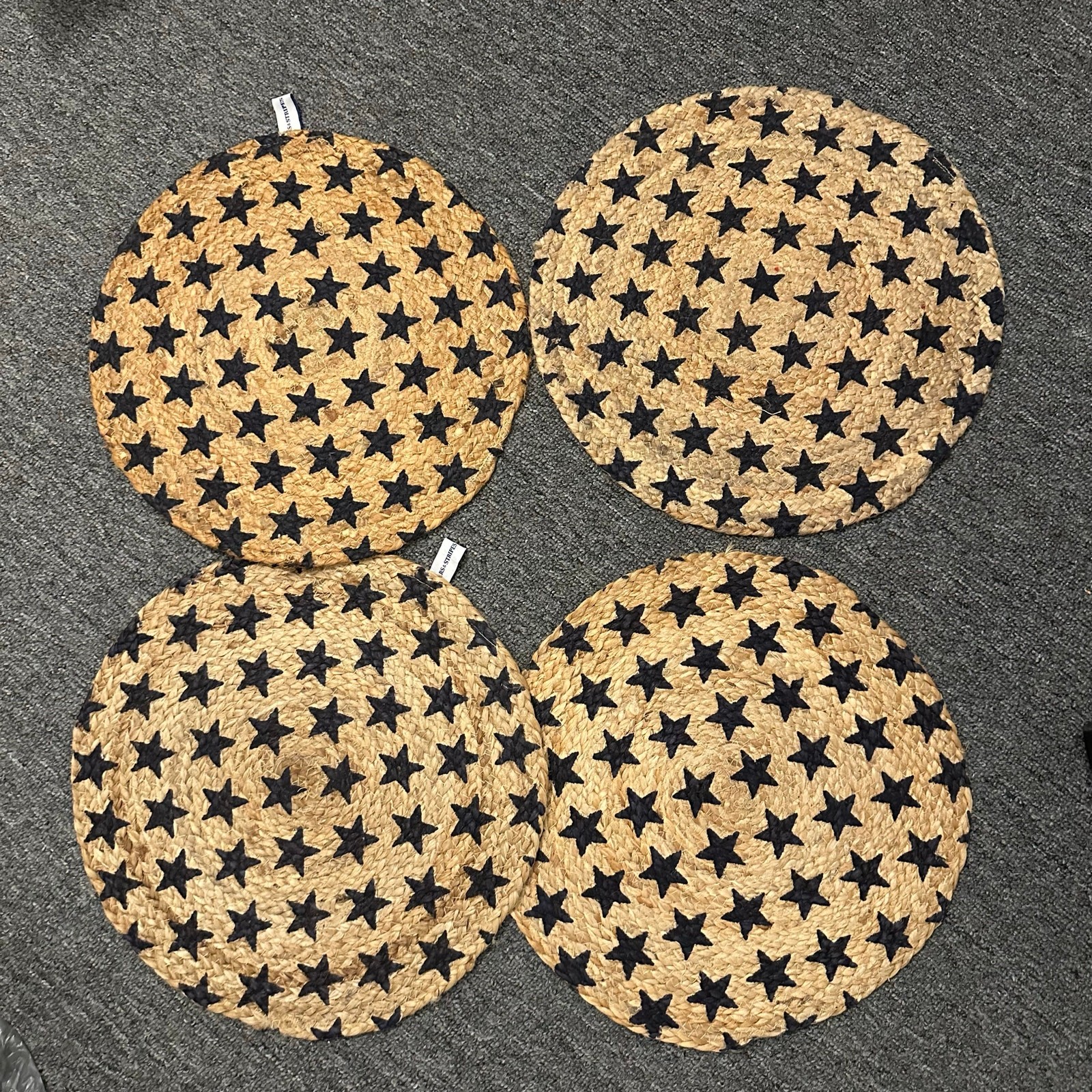 Stars & Stripes Placements Americana Patriotic Navy STAR JUTE ROUND Set of 4