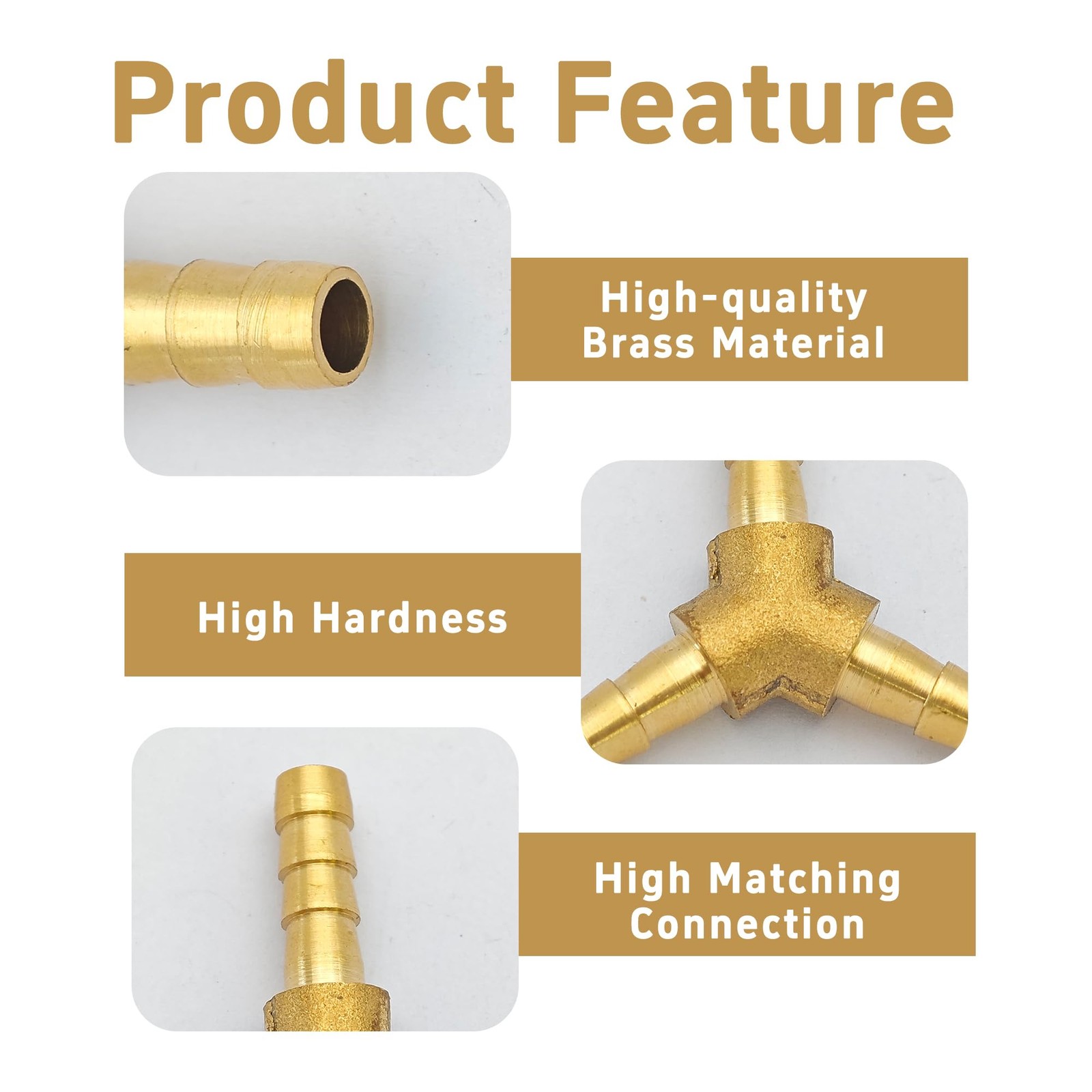 AUXBC 2Pcs 1/4Inch 3 Way Brass Hose Barb, Y Shape Brass Barb Connector Fittin…