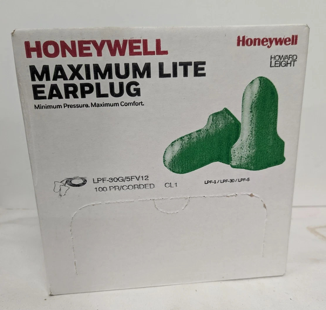 Honeywell Maximum Lite Corded Earplugs 100 Pair Disposable Green 30dB, NEW