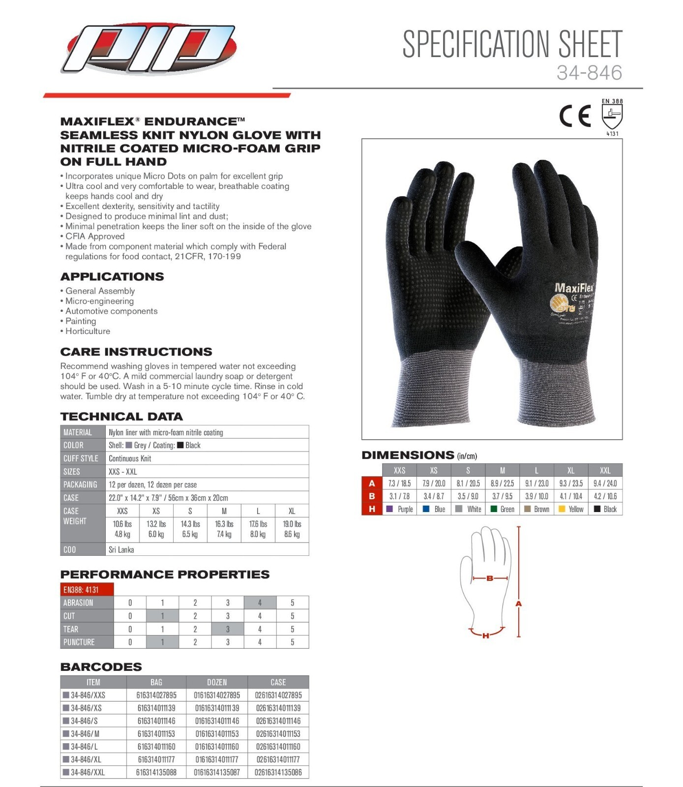 PIP 34-846 ATG MaxiFlex Micro Foam Nitrile Grip WORK GLOVES Dotted Palms 12 PR