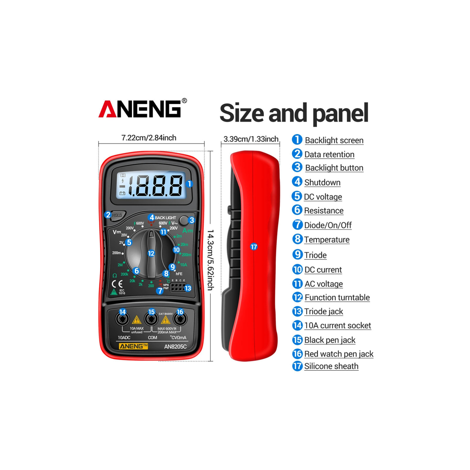 Professional Digital Multimeter Voltmeter Ohmmeter Ammeter Multi Tester Meter