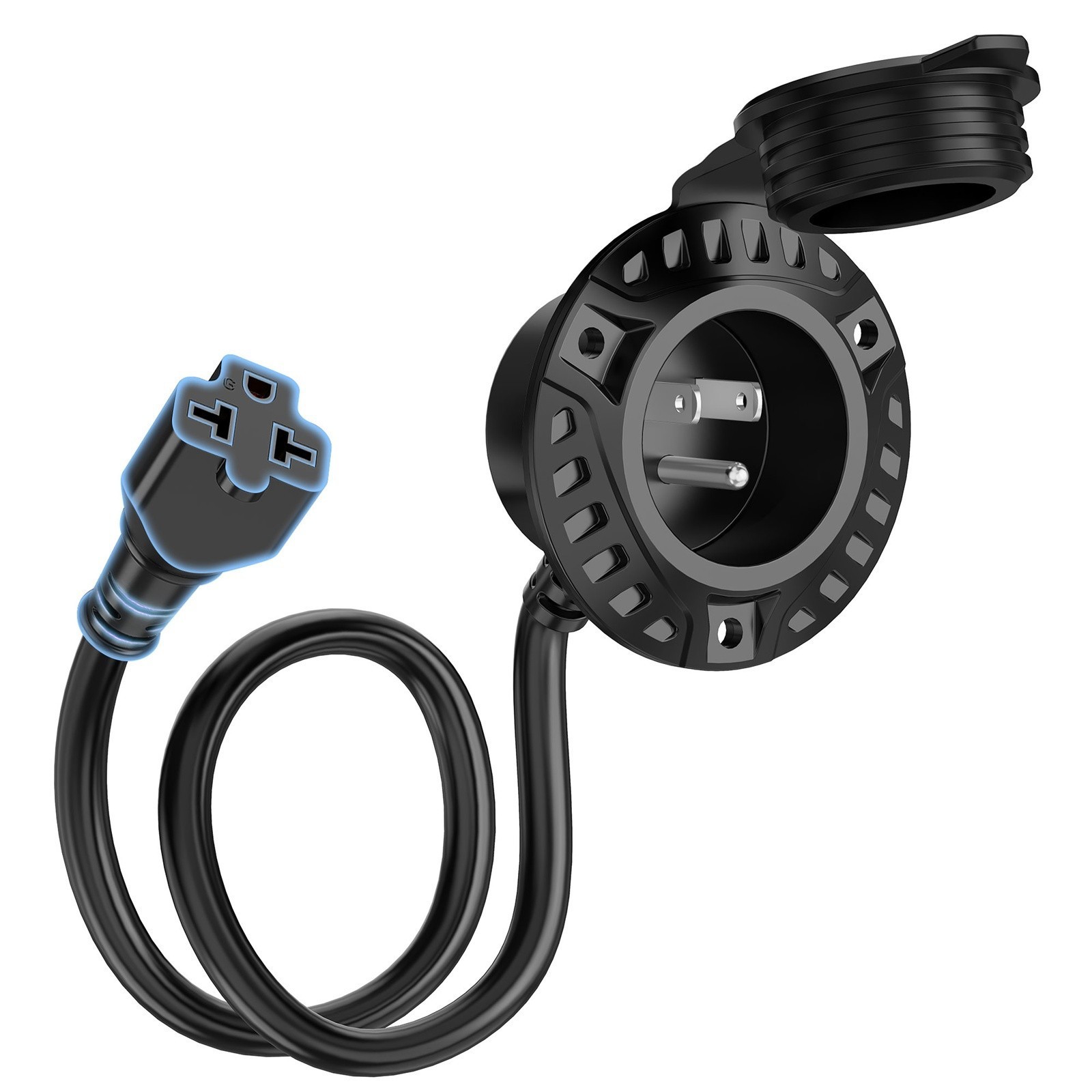 5-in-1 20A 125V AC Port Plug Adapter 12AWG RV Shore Power Inlet Socket 18″ Cord