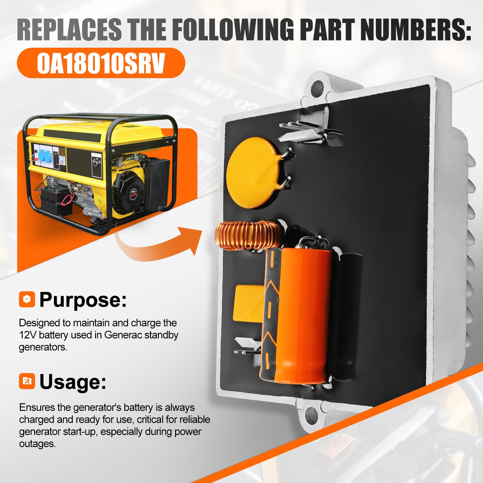 0A18010SRV Engine Battery Charger Assy Replacement for Generac Generator 4390-0