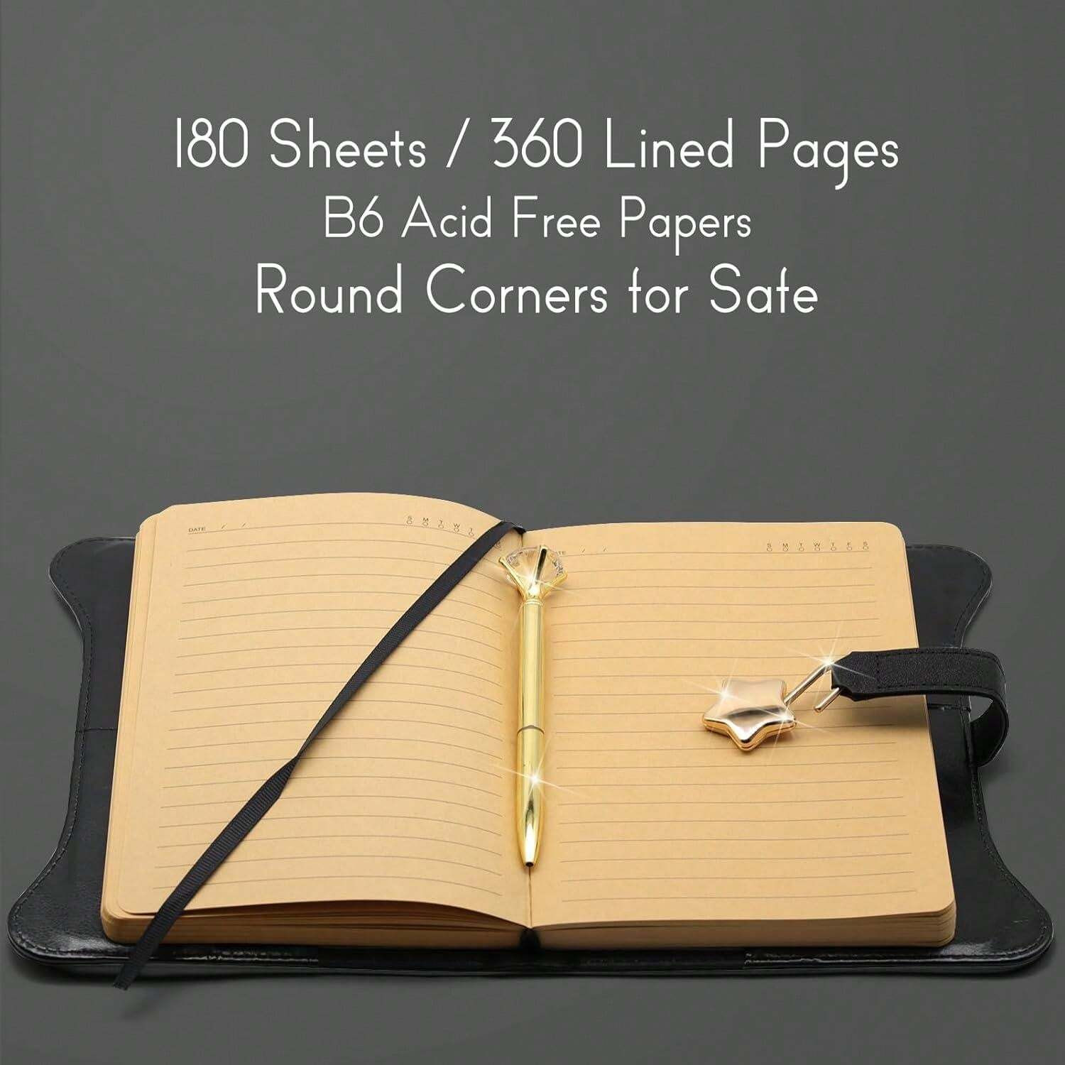 Notebook With Lock for Writing A5 Journal Diary Pen & Bookmark Lined Notebook