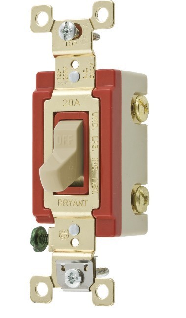 BRYANT 4901-I IVORY AC SWITCH SINGLE POLE BACK & SIDE WIRED 120V – 277 VAC