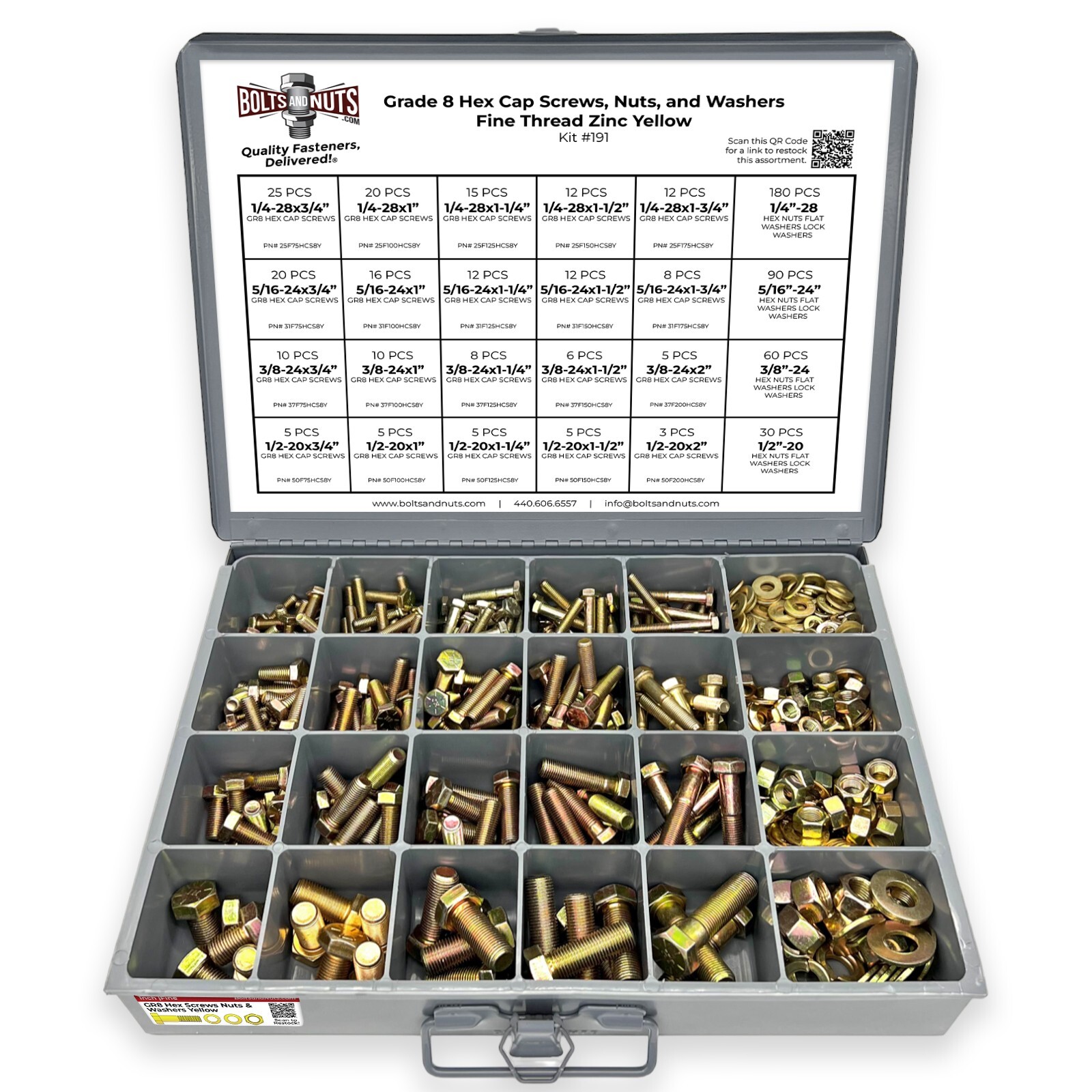 Grade 8 Hex Cap Screws Nuts Washers Fine Thread Zinc Yellow Assortment – 575PCS