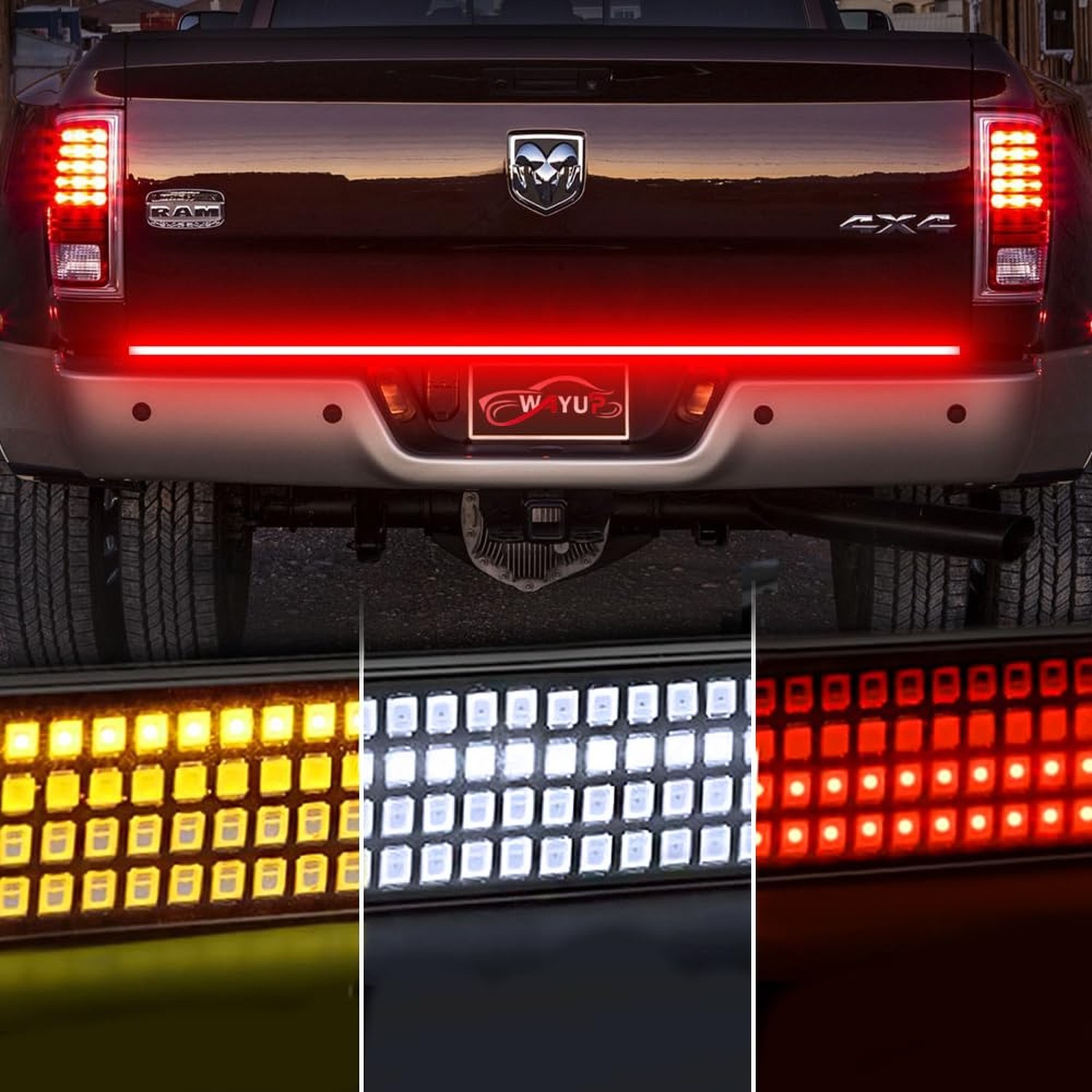 LED Tailgate Light Bar, Wayup 60 Inch Quad Row Tailgate Light Strip with Red …