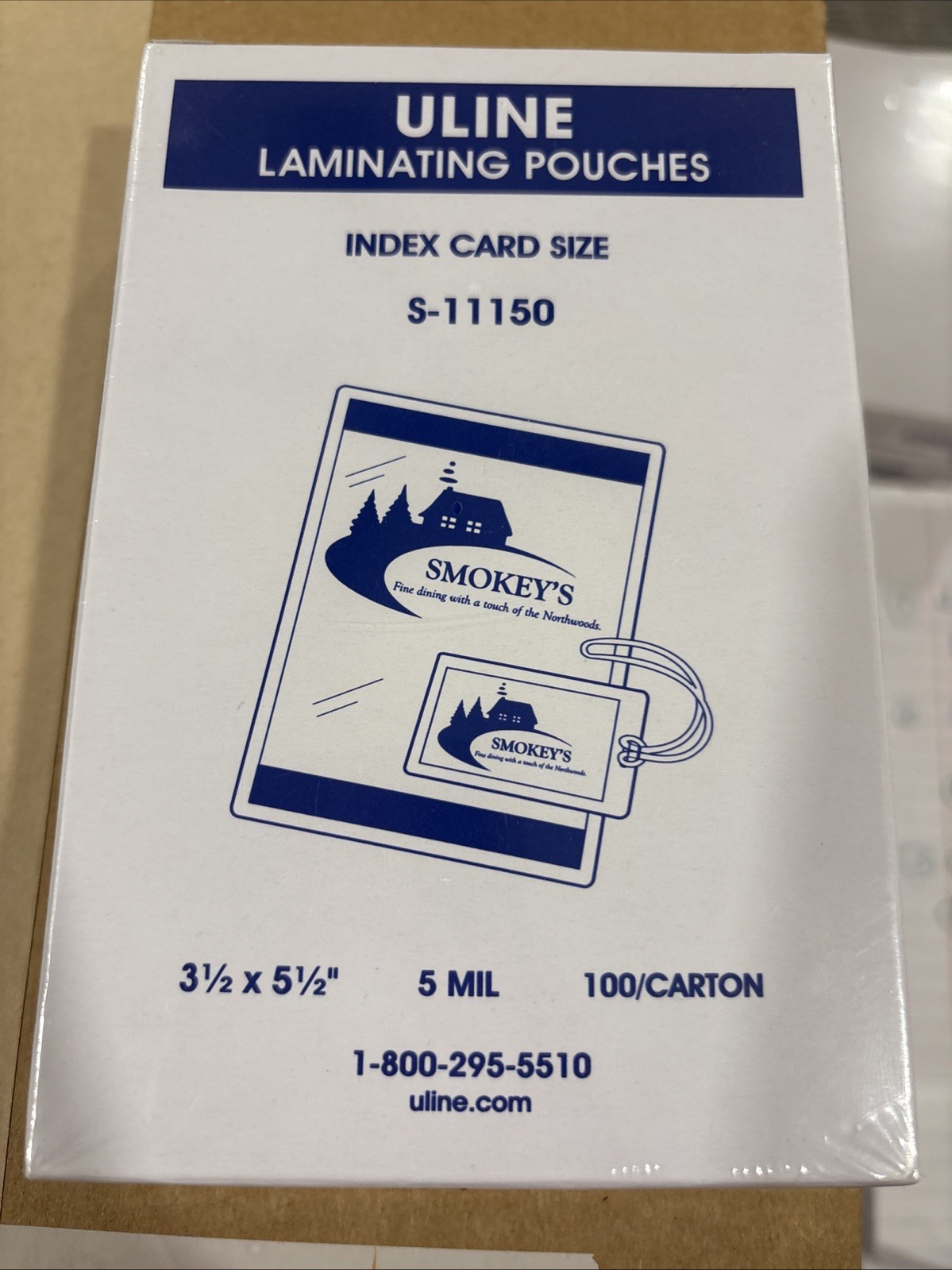 ULINE Laminating Pouches 3-1/2 x 5-1/2 File Card size [pack of 100] 5 Mil Clear