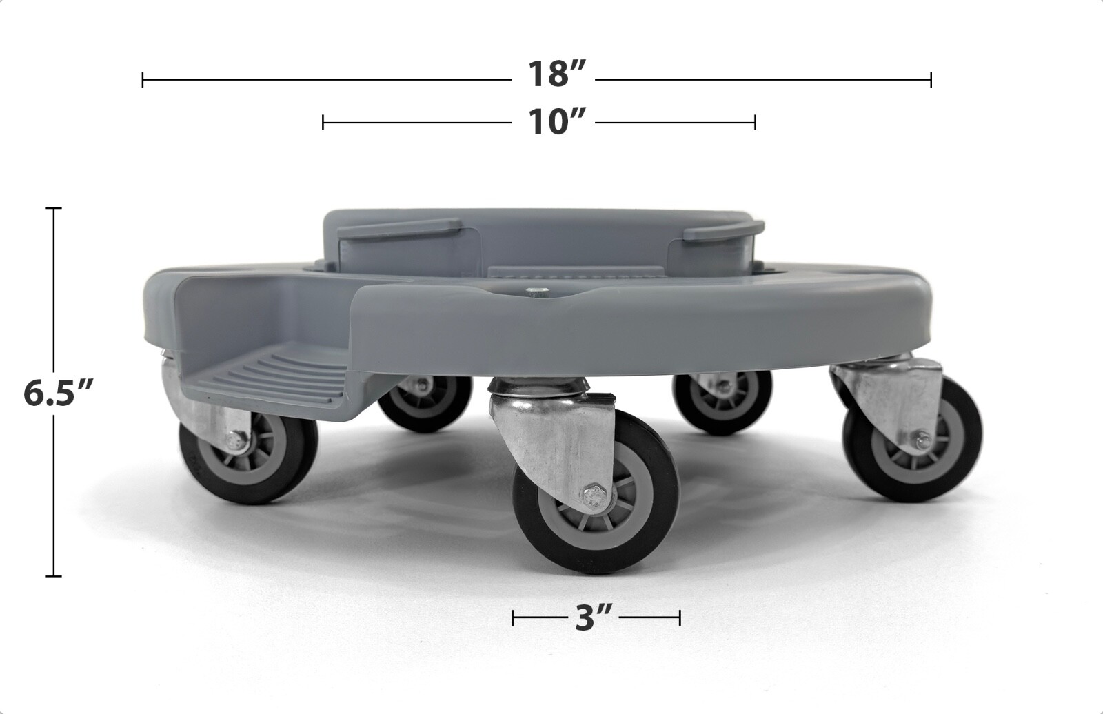 Trash Can Dolly | Heavy-Duty Plastic | 5 Casters | Foot Stabilizer | 460 Lb. Cap