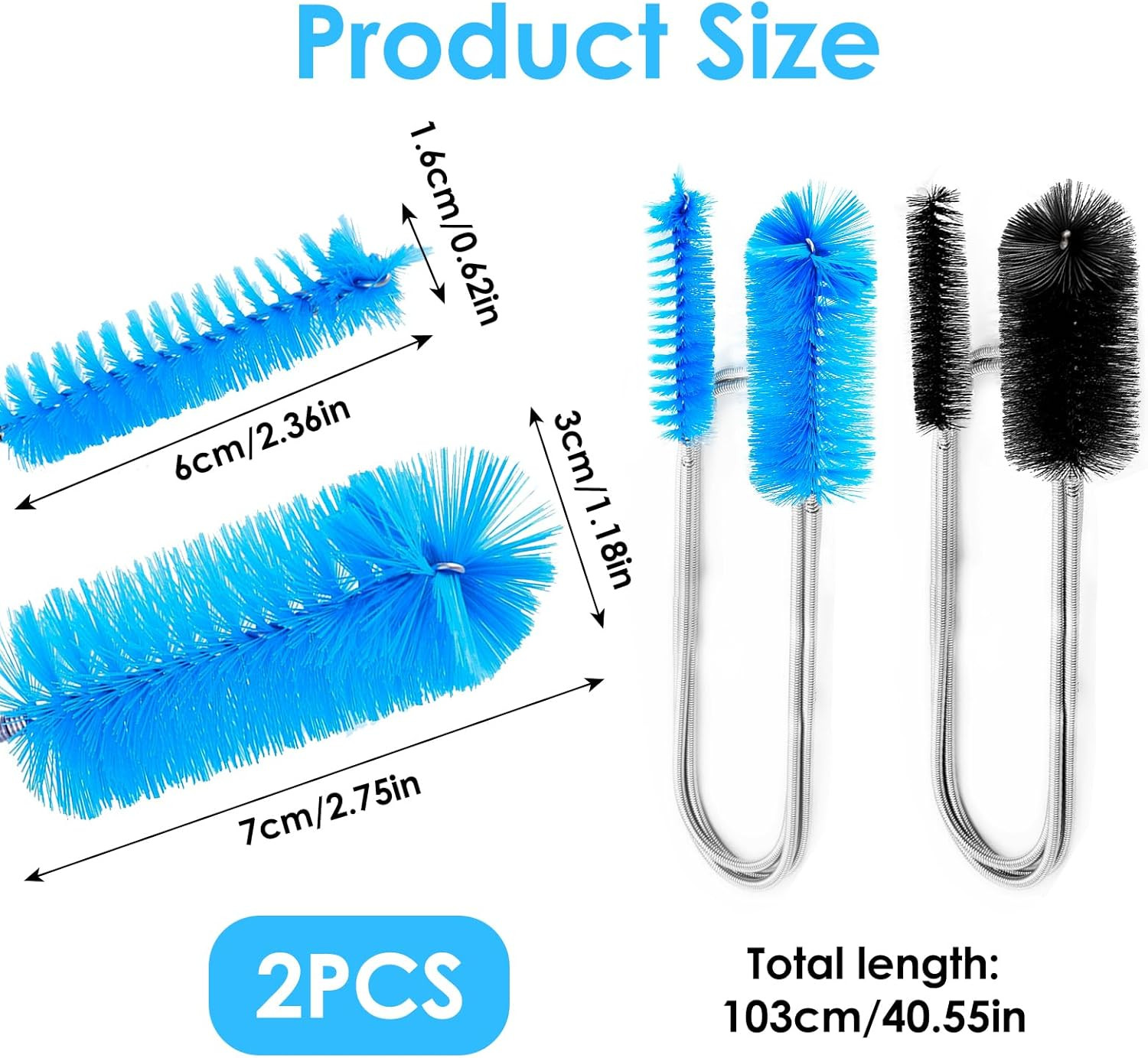 2 Pcs Flexible Drain Pipe Cleaning Brush 36 Extra Long Double Ended Nylon Bris