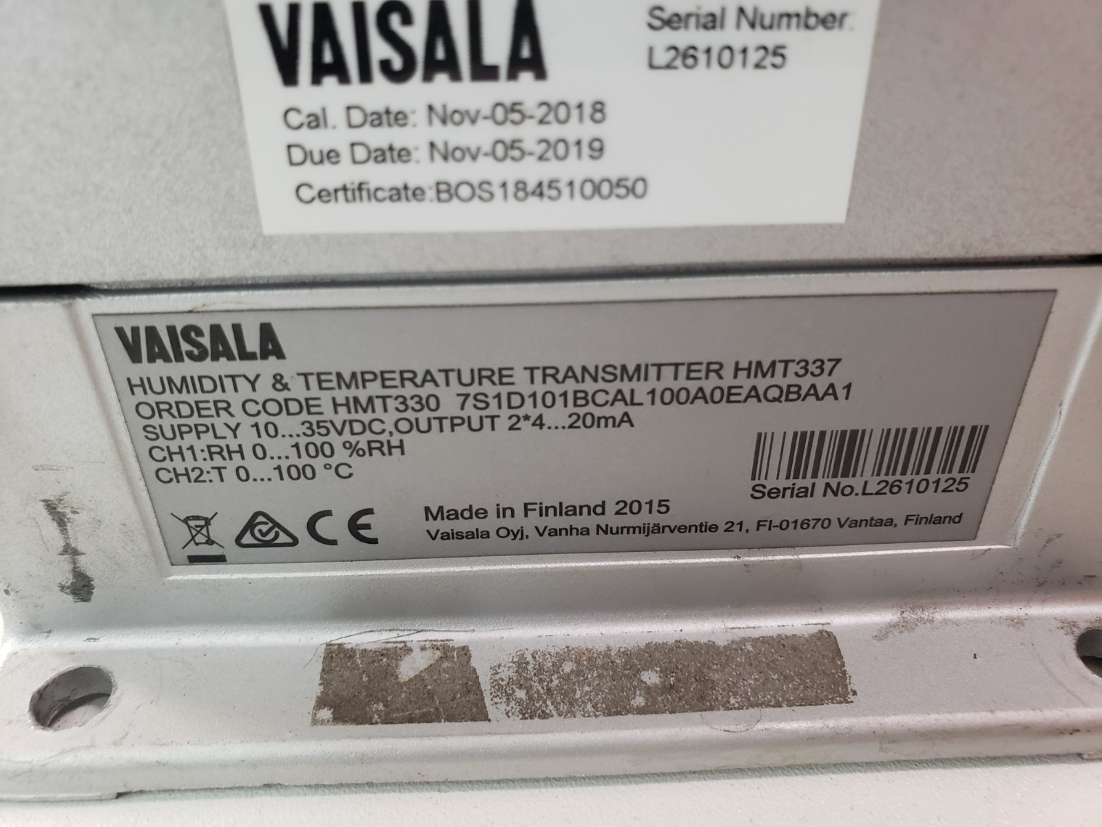 Vaisala HMT337 Humidity Temperature Transmitter HMT330 7S1D101BCAL100A0EAQBAA1