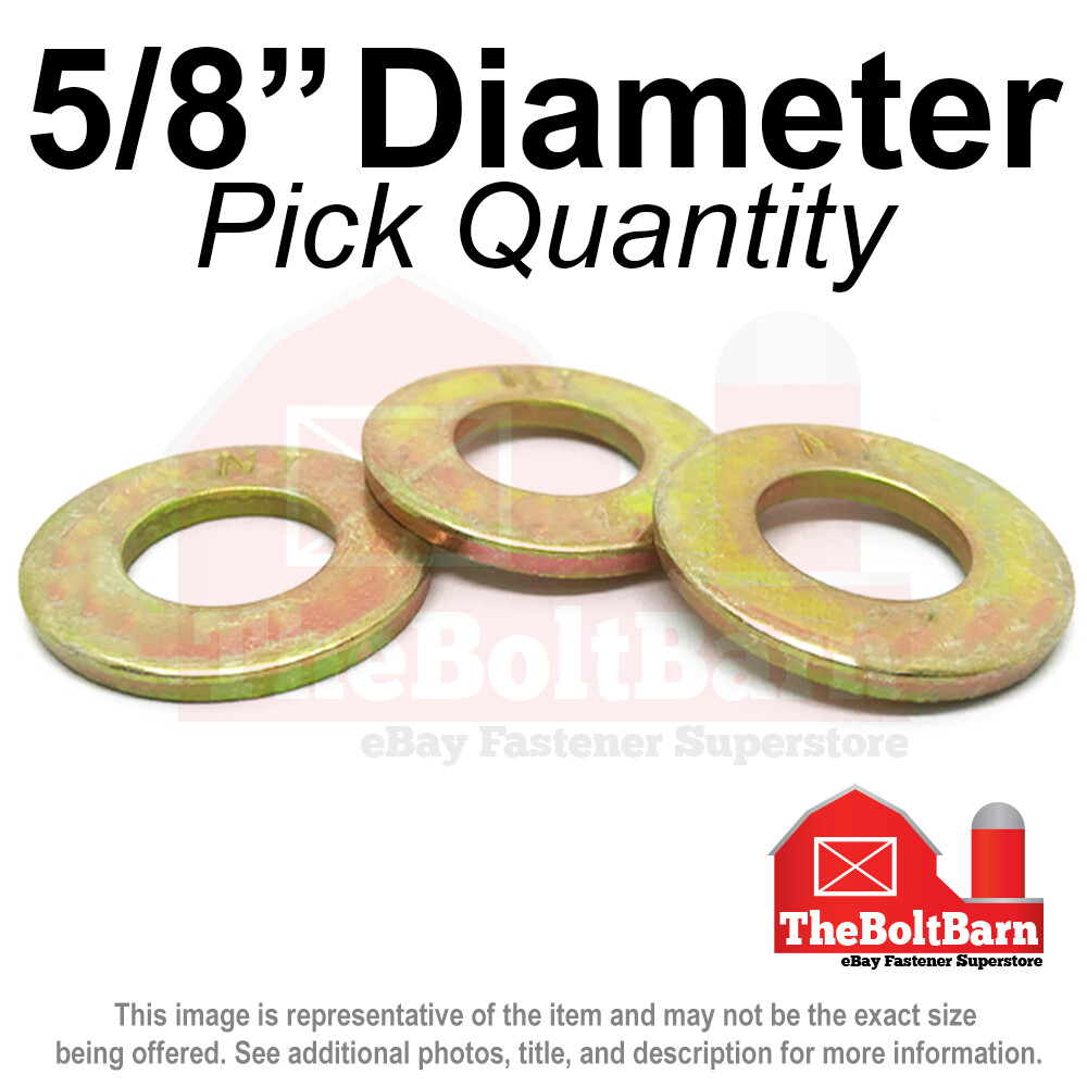 5/8″ SAE Flat Washers Grade 8 Steel Zinc Yellow (Pick Quantity)