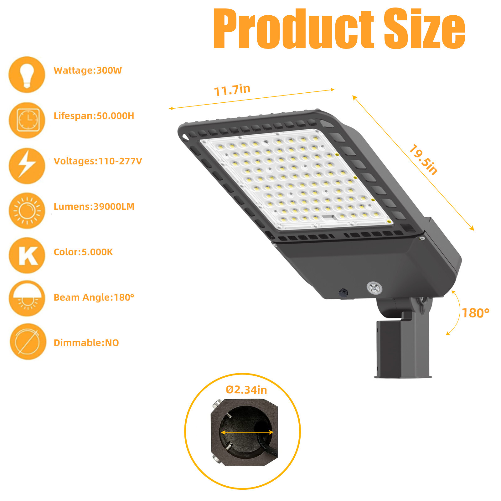 300W LED Parking Lot Lights Adjustable Slip Fit Outdoor Commercial Stadium Light